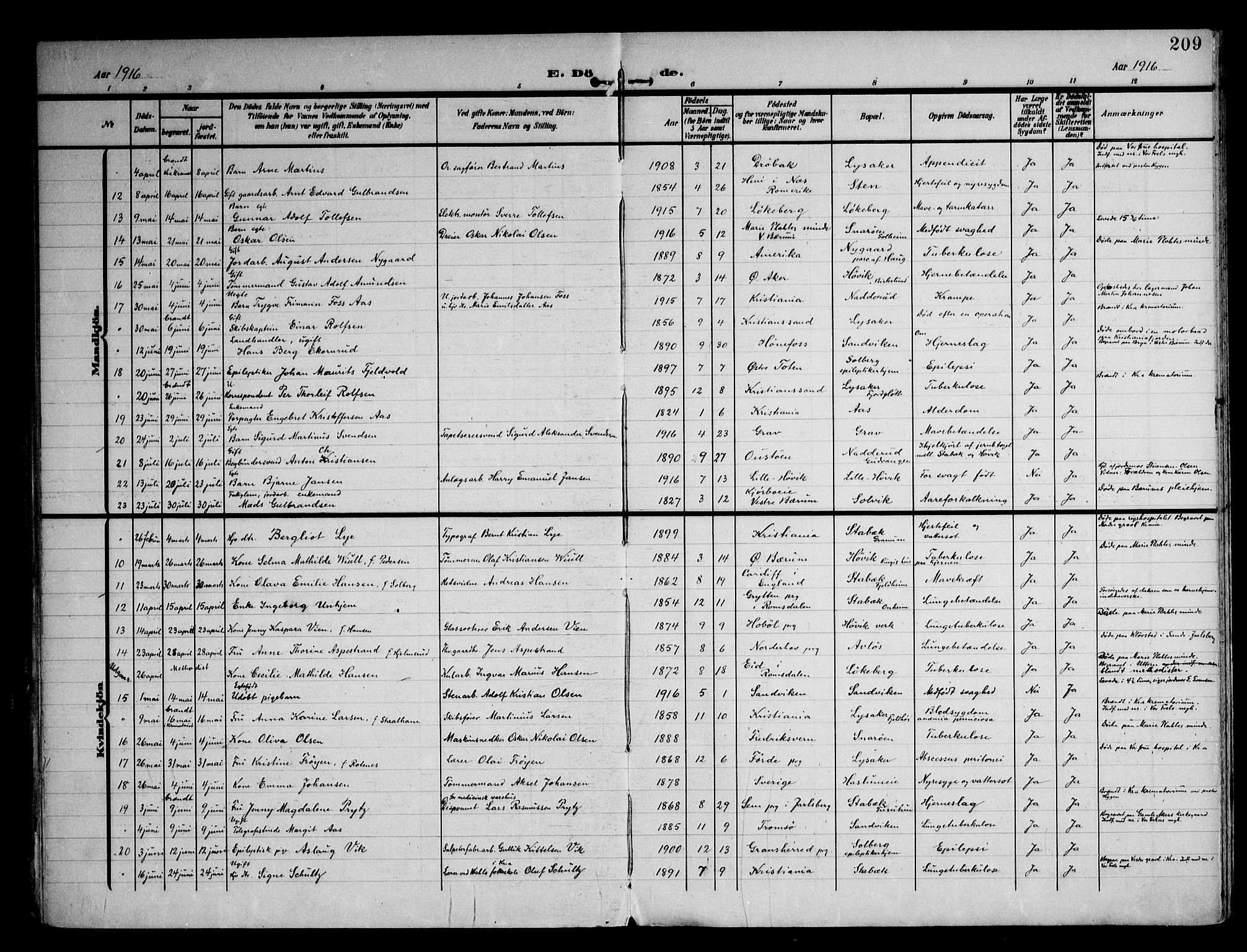 Østre Bærum prestekontor Kirkebøker, AV/SAO-A-10887/F/Fa/L0001: Parish register (official) no. 1, 1905-1924, p. 209