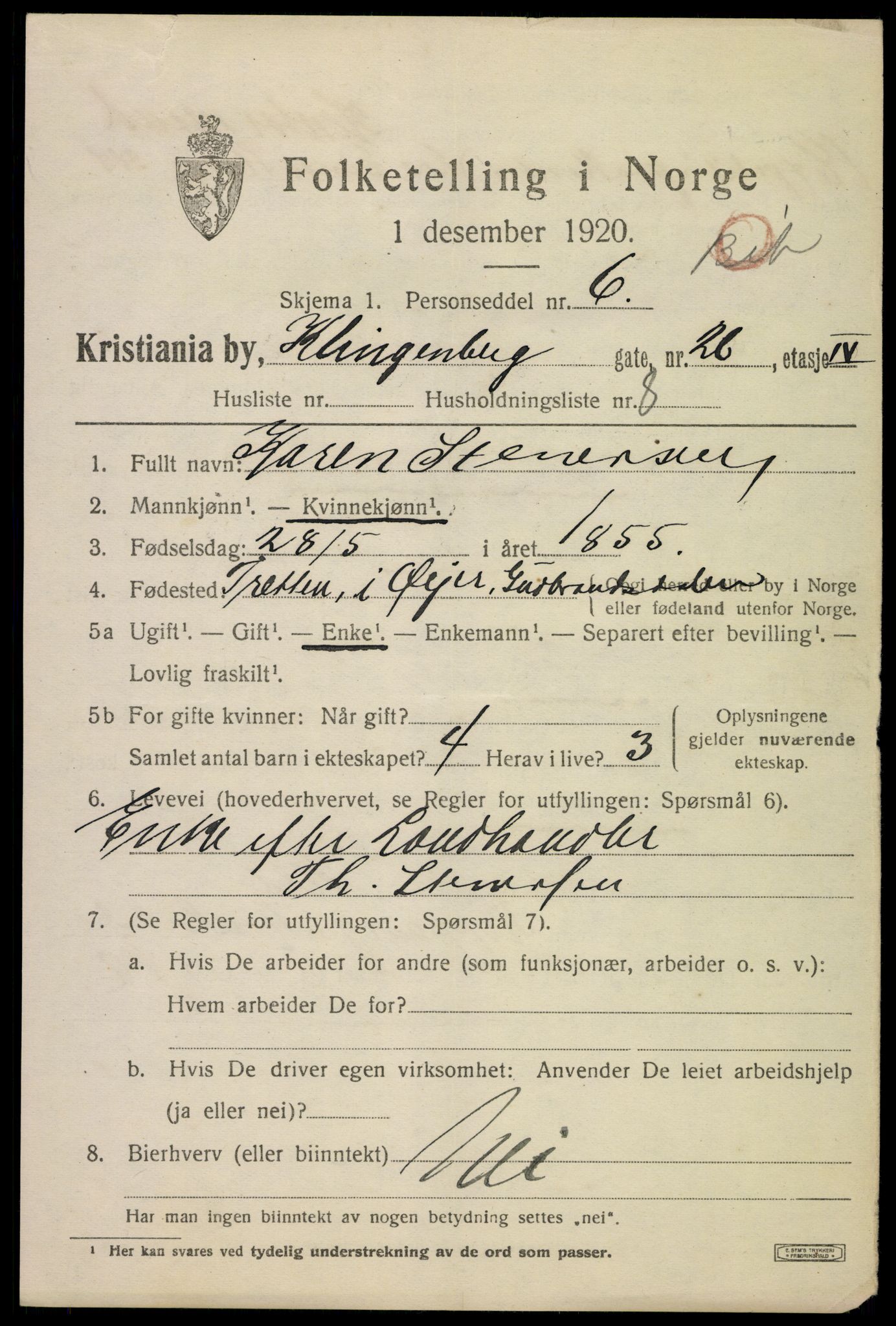 SAO, 1920 census for Kristiania, 1920, p. 344965