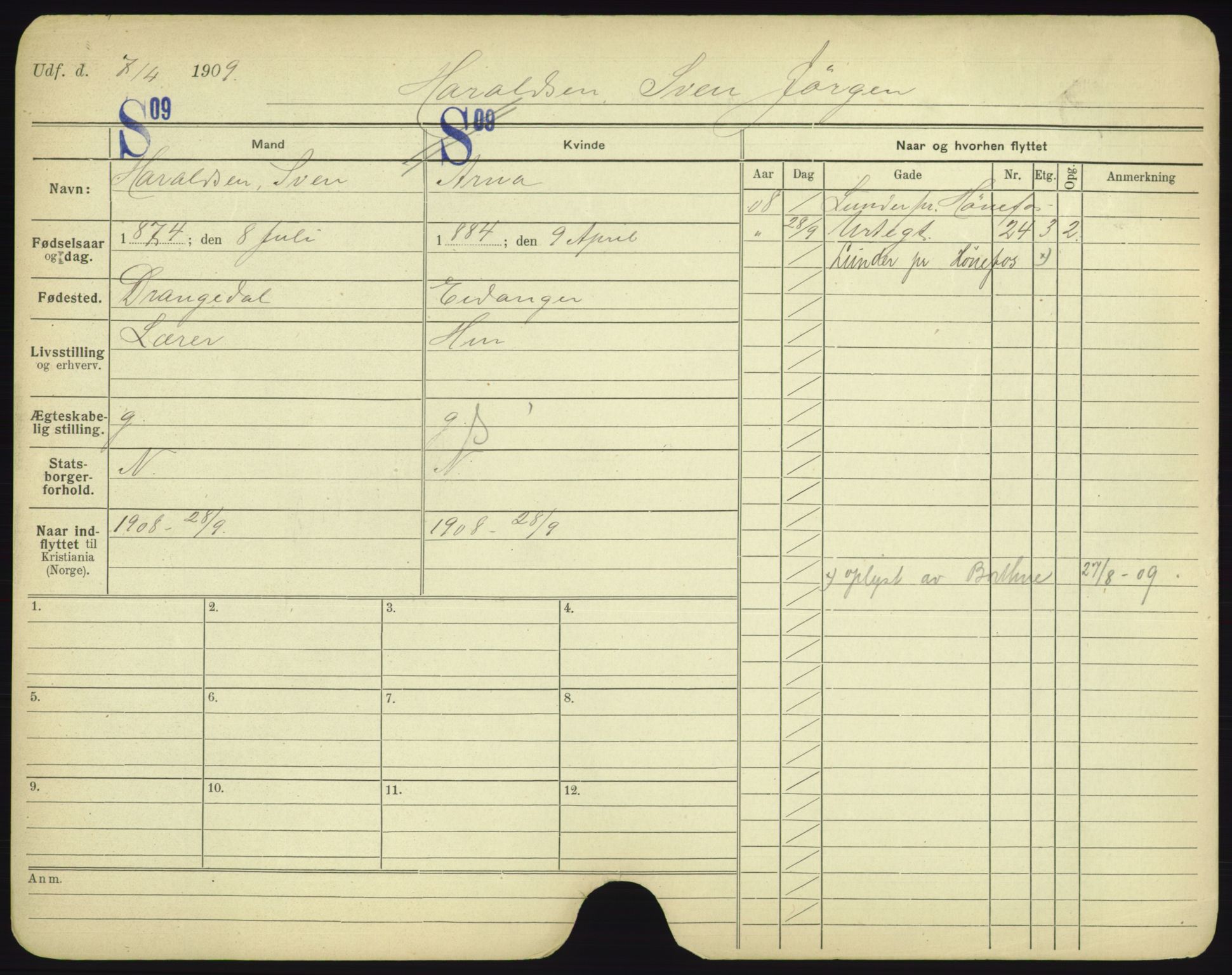 Oslo folkeregister, Registerkort, AV/SAO-A-11715/F/Fa/Fac/L0004: Menn, 1906-1914, p. 375a