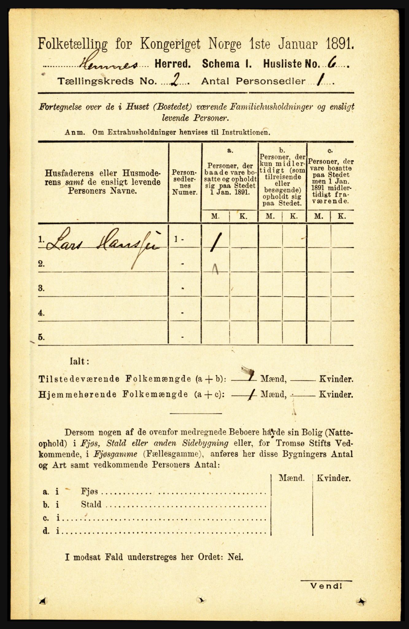 RA, 1891 census for 1832 Hemnes, 1891, p. 1218