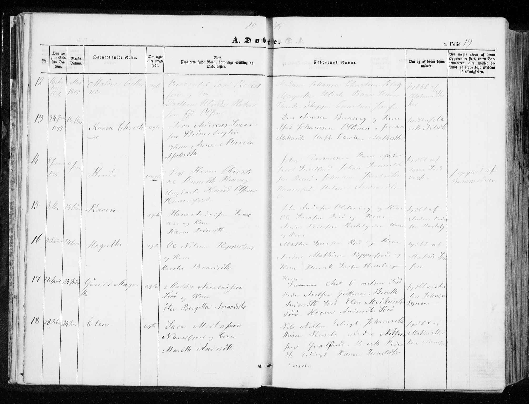 Hammerfest sokneprestkontor, SATØ/S-1347/H/Ha/L0004.kirke: Parish register (official) no. 4, 1843-1856, p. 19
