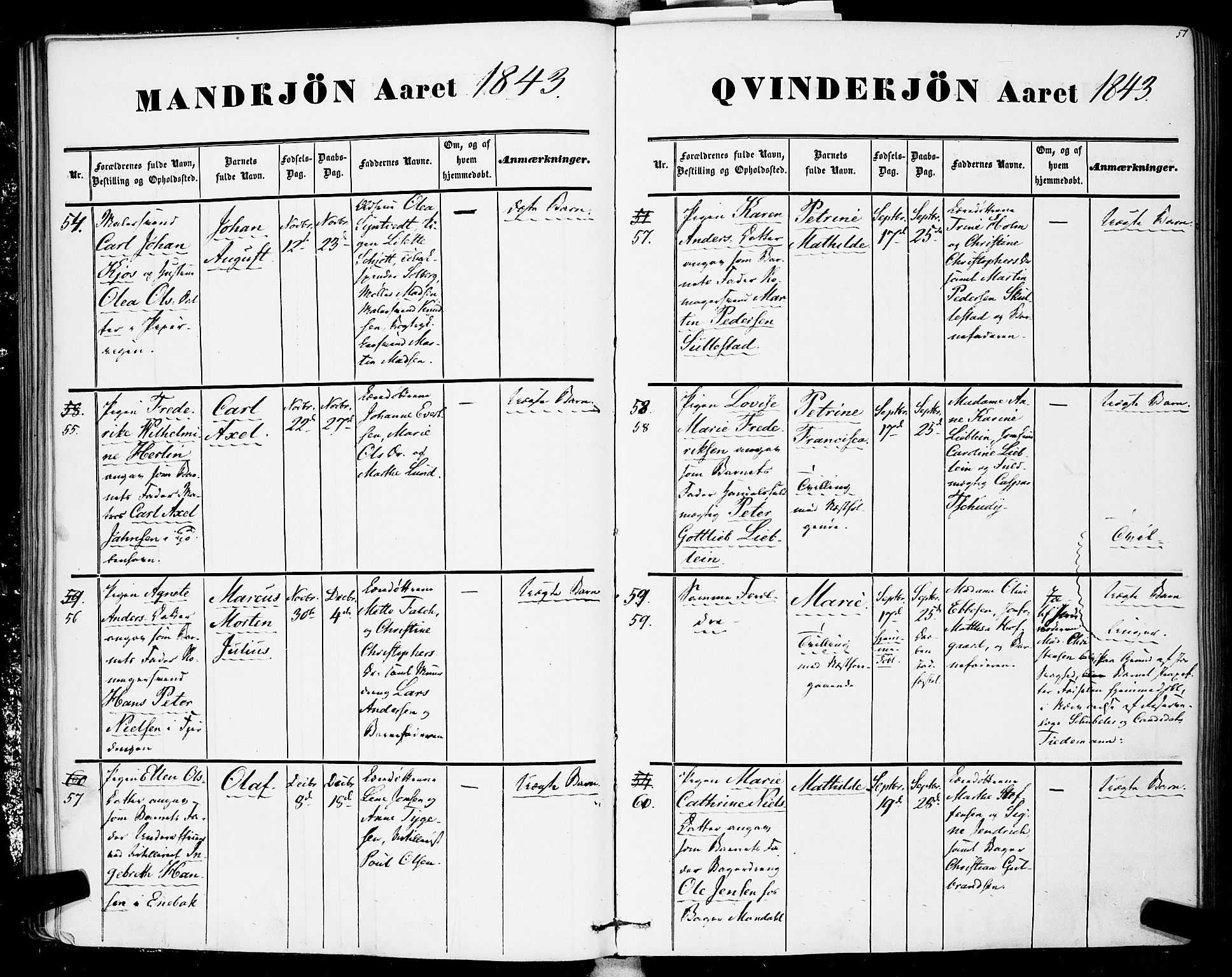 Rikshospitalet prestekontor Kirkebøker, SAO/A-10309b/F/L0003: Parish register (official) no. 3, 1841-1853, p. 57