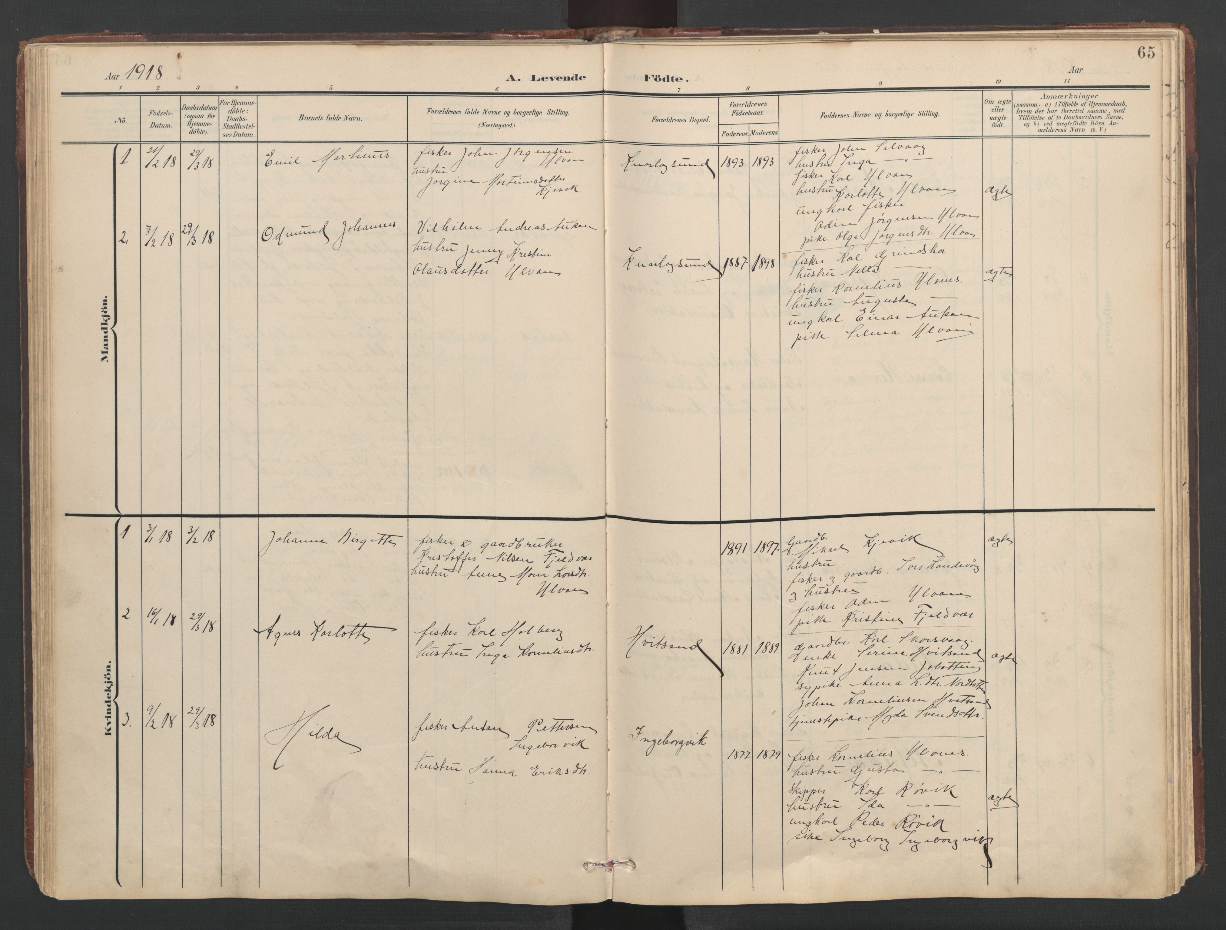Ministerialprotokoller, klokkerbøker og fødselsregistre - Sør-Trøndelag, SAT/A-1456/638/L0571: Parish register (copy) no. 638C03, 1901-1930, p. 65