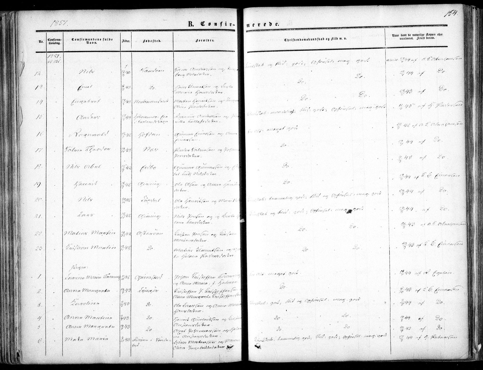 Dypvåg sokneprestkontor, AV/SAK-1111-0007/F/Fa/Faa/L0006: Parish register (official) no. A 6, 1855-1872, p. 154