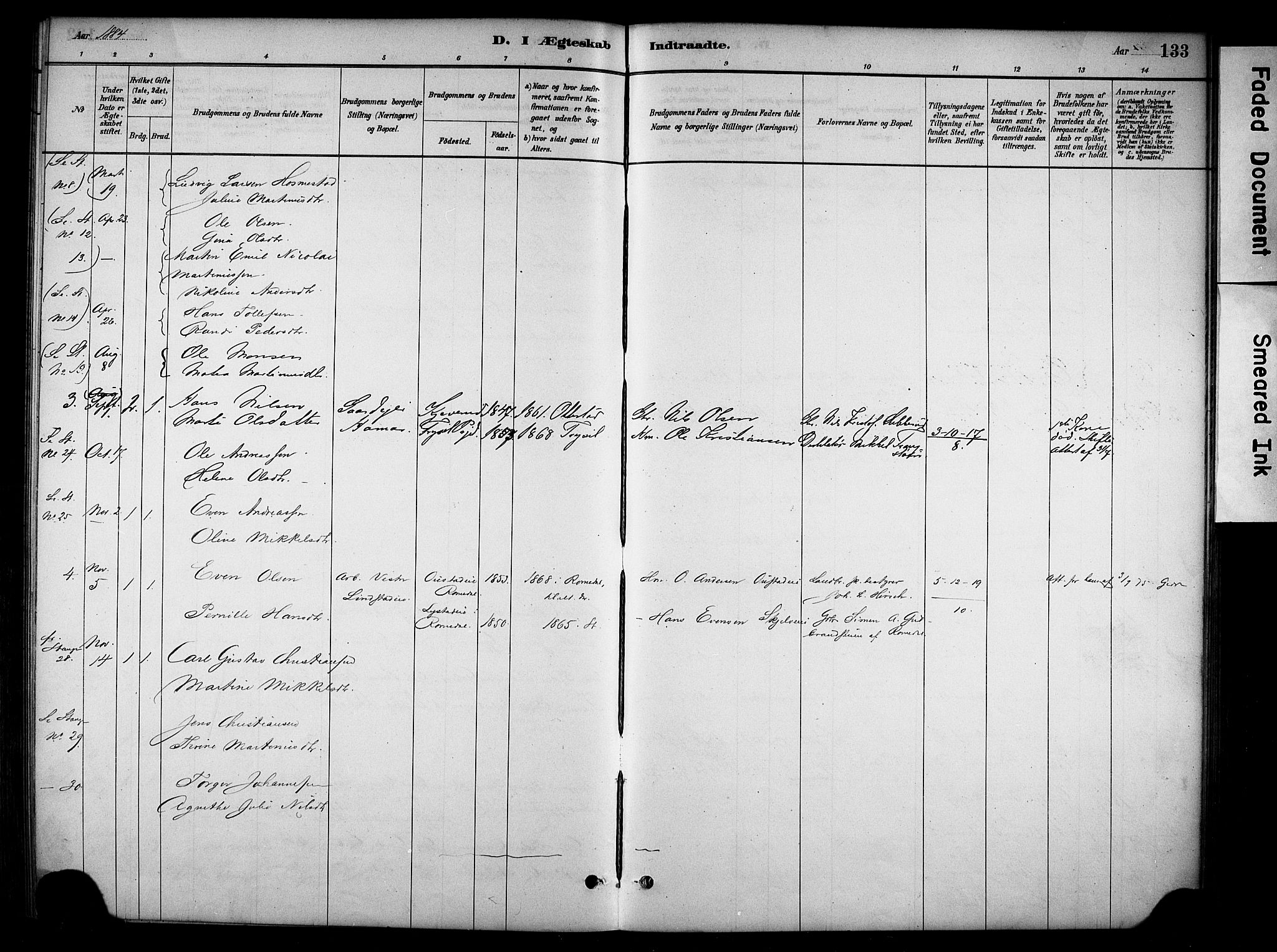 Stange prestekontor, SAH/PREST-002/K/L0019: Parish register (official) no. 19, 1880-1891, p. 133