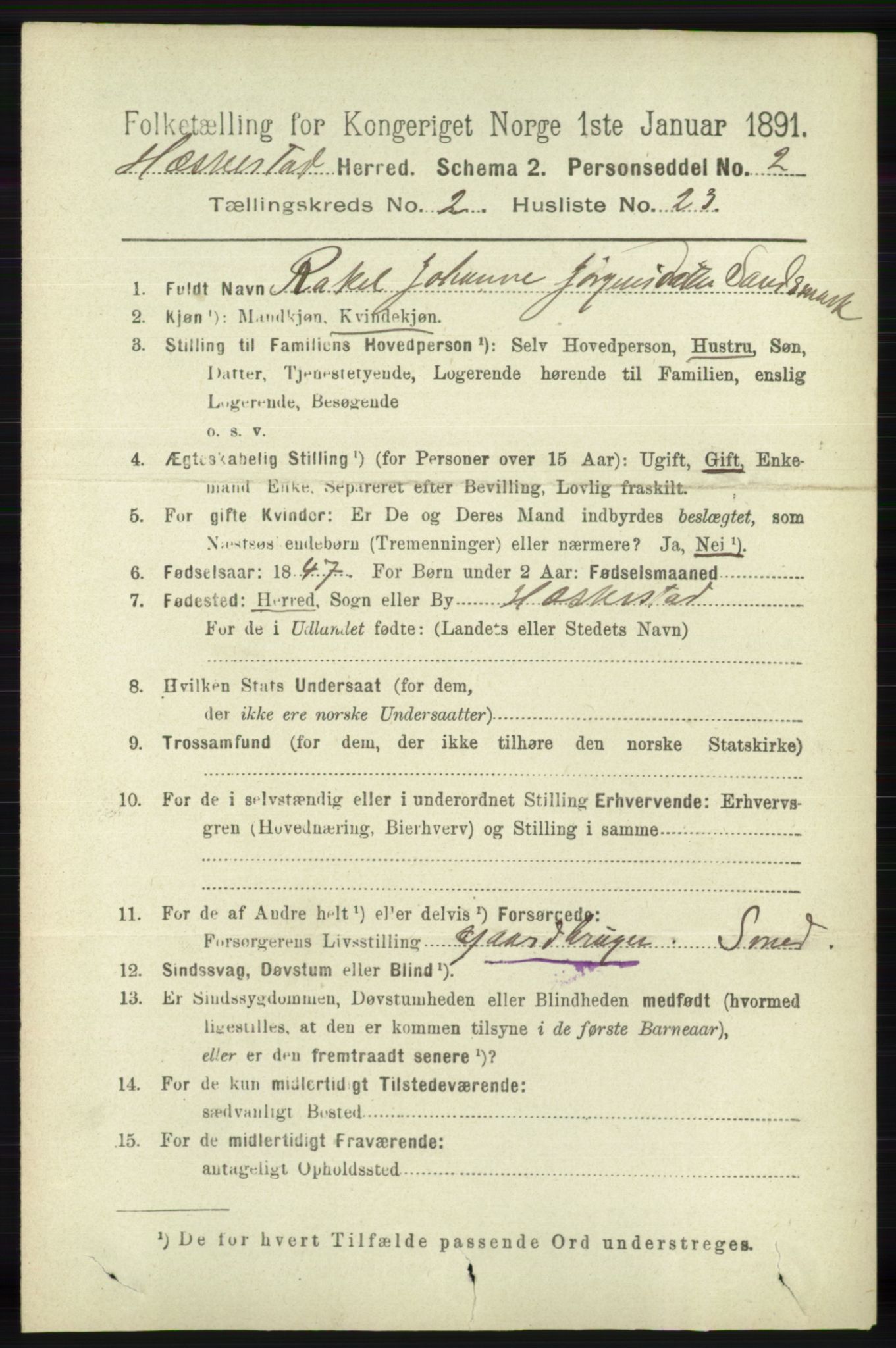 RA, 1891 census for 1113 Heskestad, 1891, p. 382