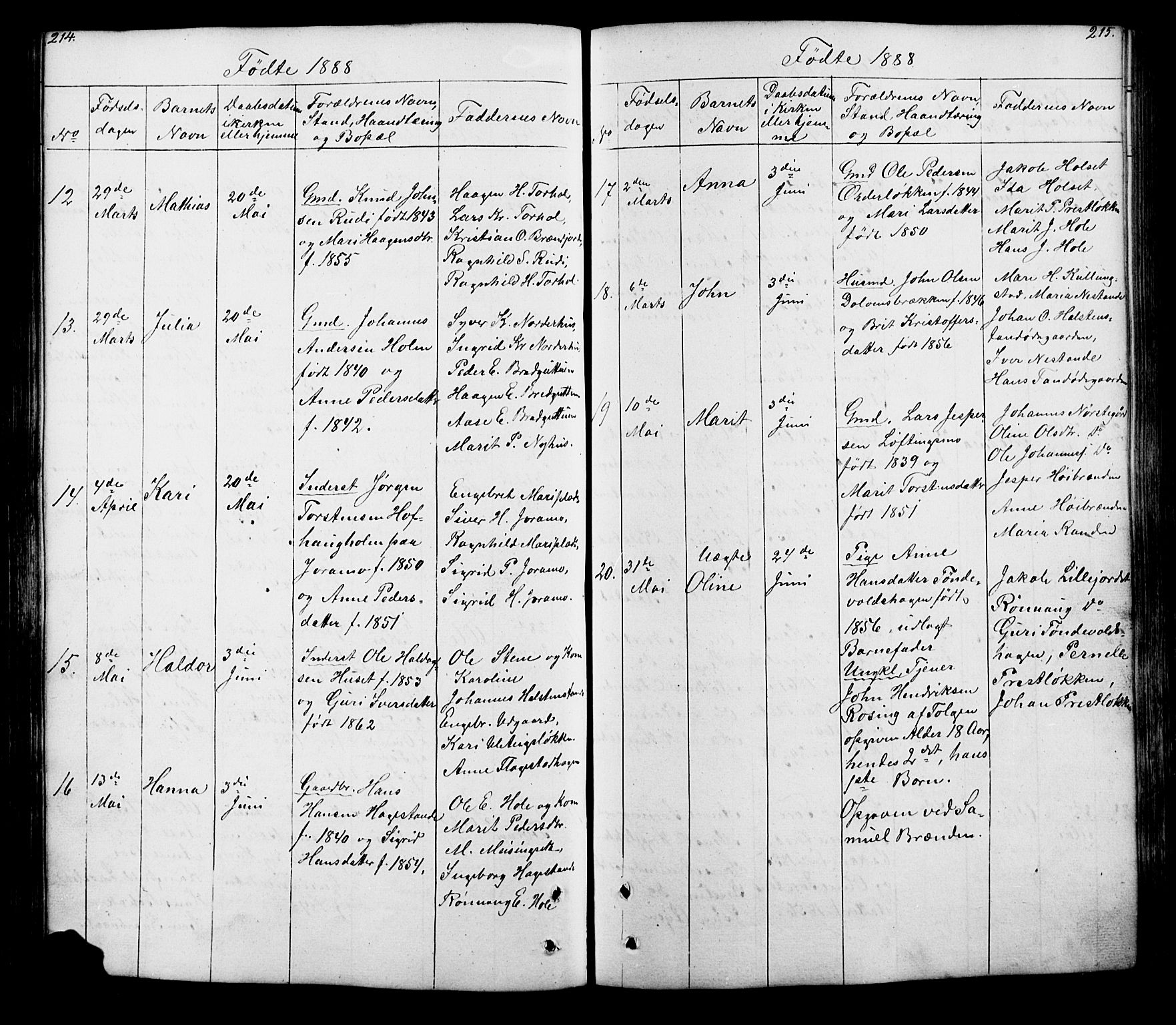 Lesja prestekontor, SAH/PREST-068/H/Ha/Hab/L0005: Parish register (copy) no. 5, 1850-1894, p. 214-215