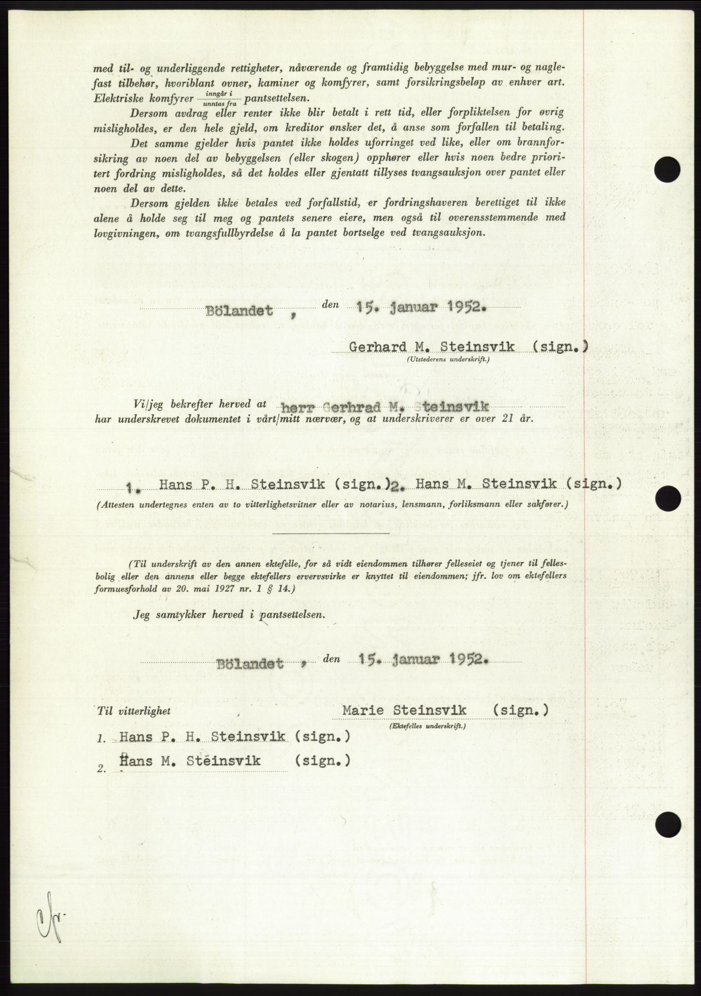 Søre Sunnmøre sorenskriveri, AV/SAT-A-4122/1/2/2C/L0121: Mortgage book no. 9B, 1951-1952, Diary no: : 220/1952