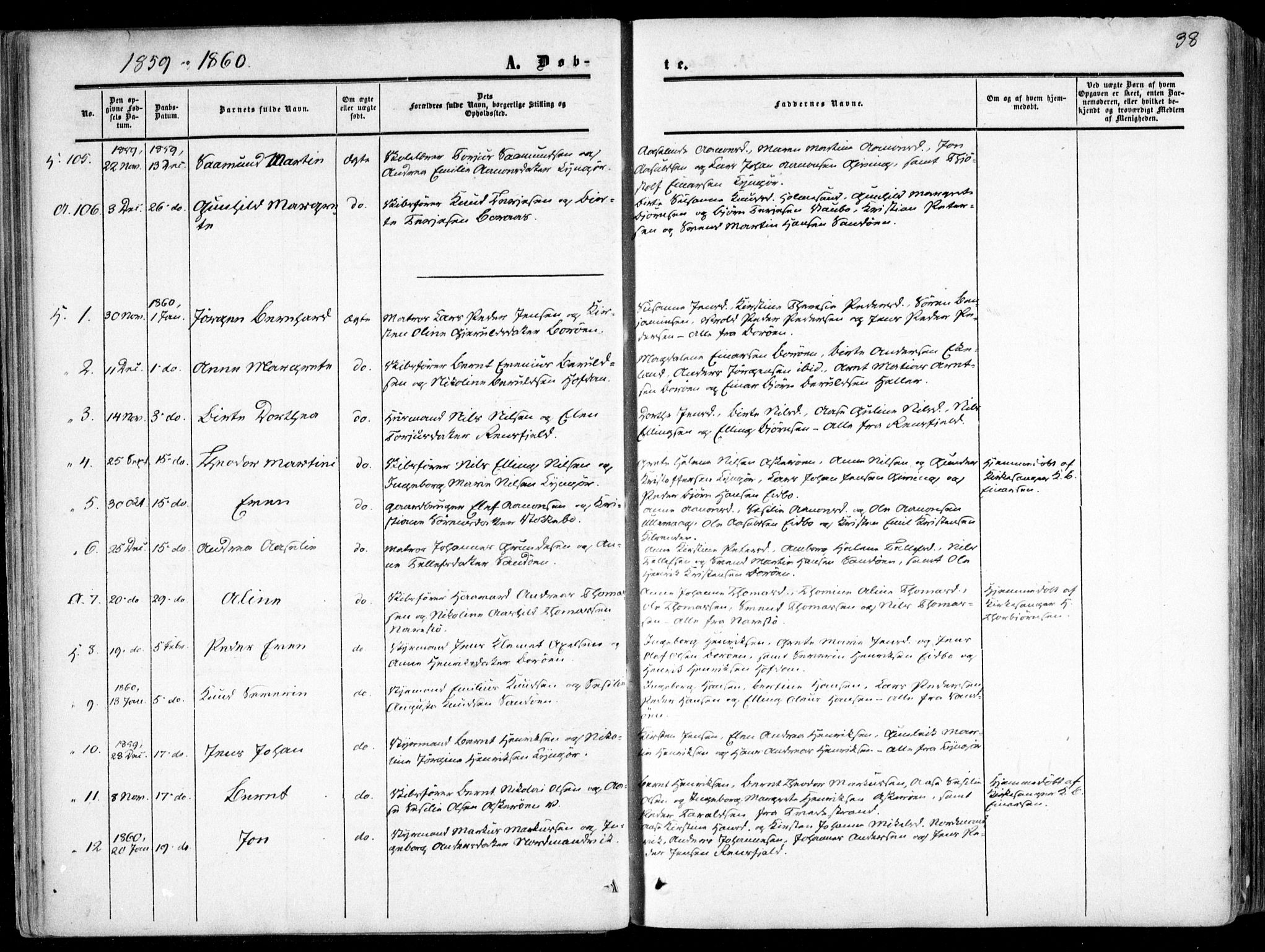 Dypvåg sokneprestkontor, SAK/1111-0007/F/Fa/Faa/L0006: Parish register (official) no. A 6, 1855-1872, p. 38