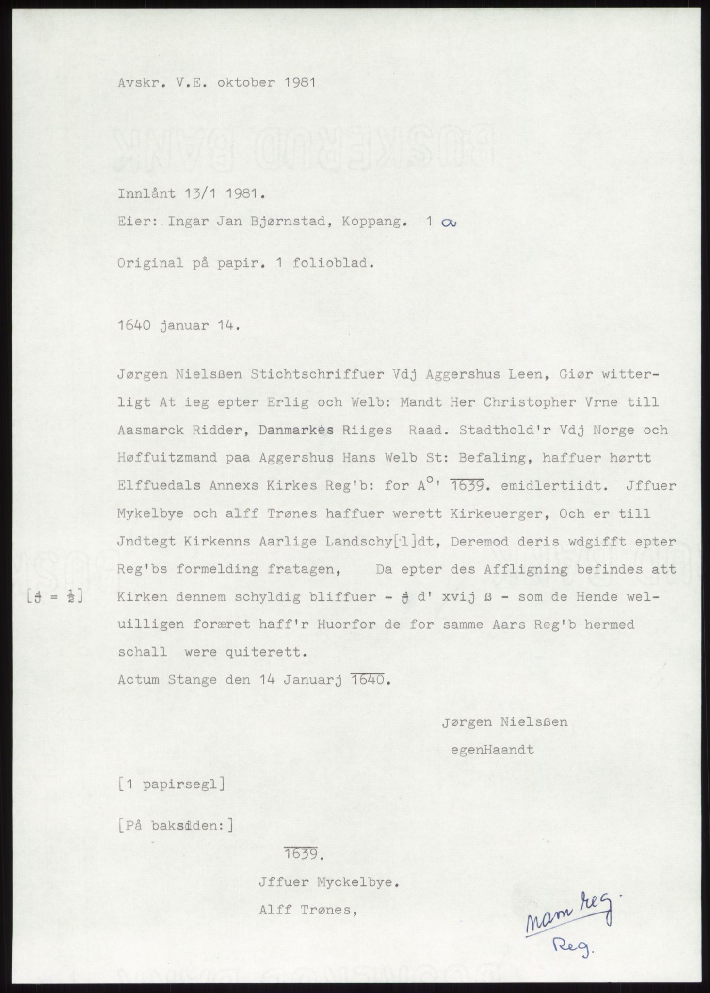 Samlinger til kildeutgivelse, Diplomavskriftsamlingen, RA/EA-4053/H/Ha, p. 1275