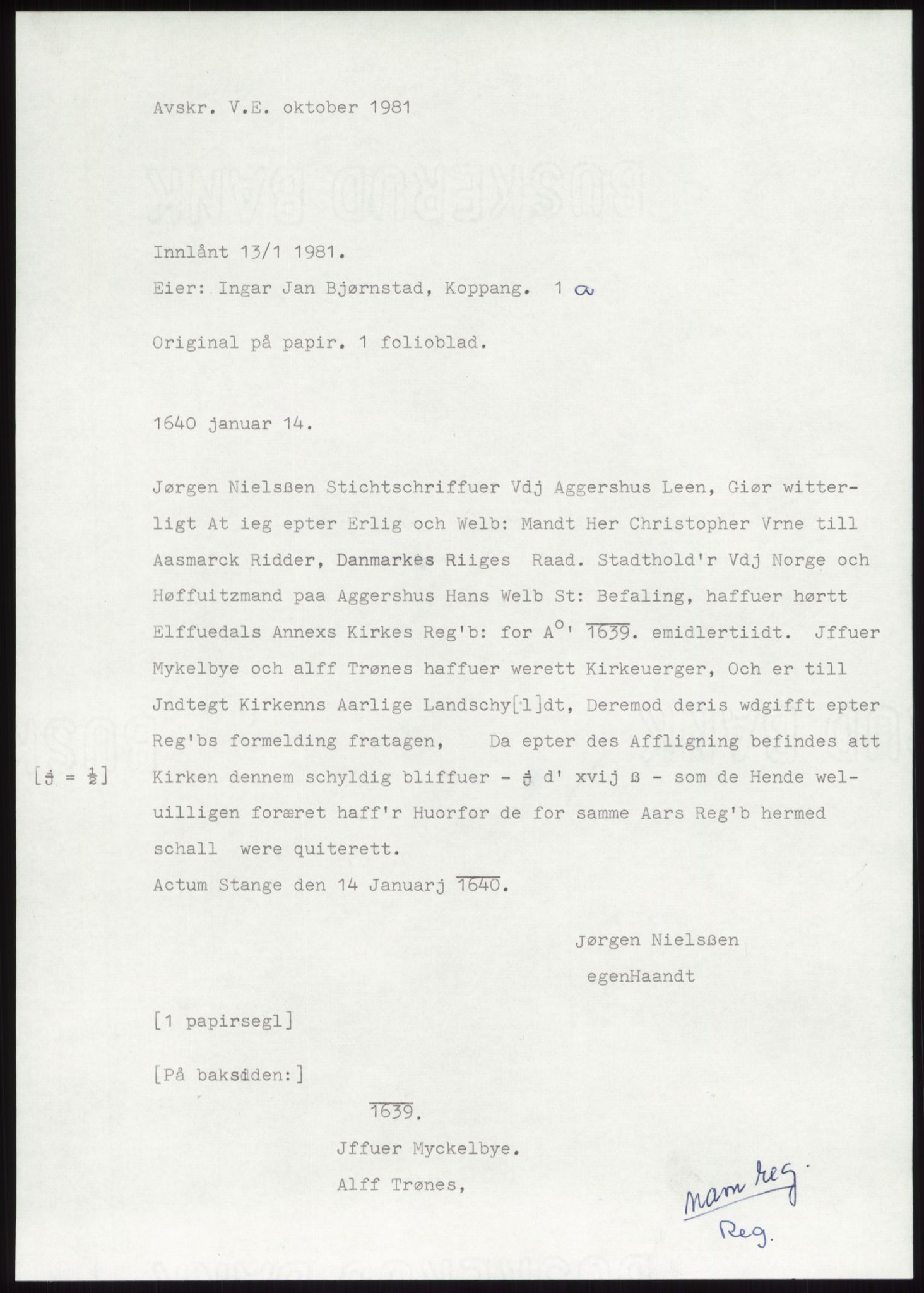 Samlinger til kildeutgivelse, Diplomavskriftsamlingen, AV/RA-EA-4053/H/Ha, p. 1275