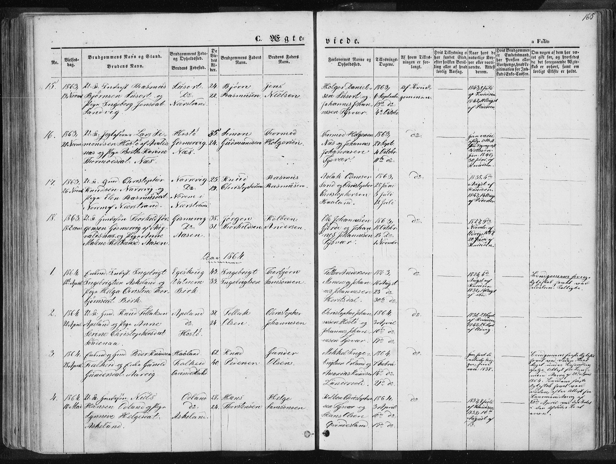 Tysvær sokneprestkontor, SAST/A -101864/H/Ha/Haa/L0003: Parish register (official) no. A 3, 1856-1865, p. 165