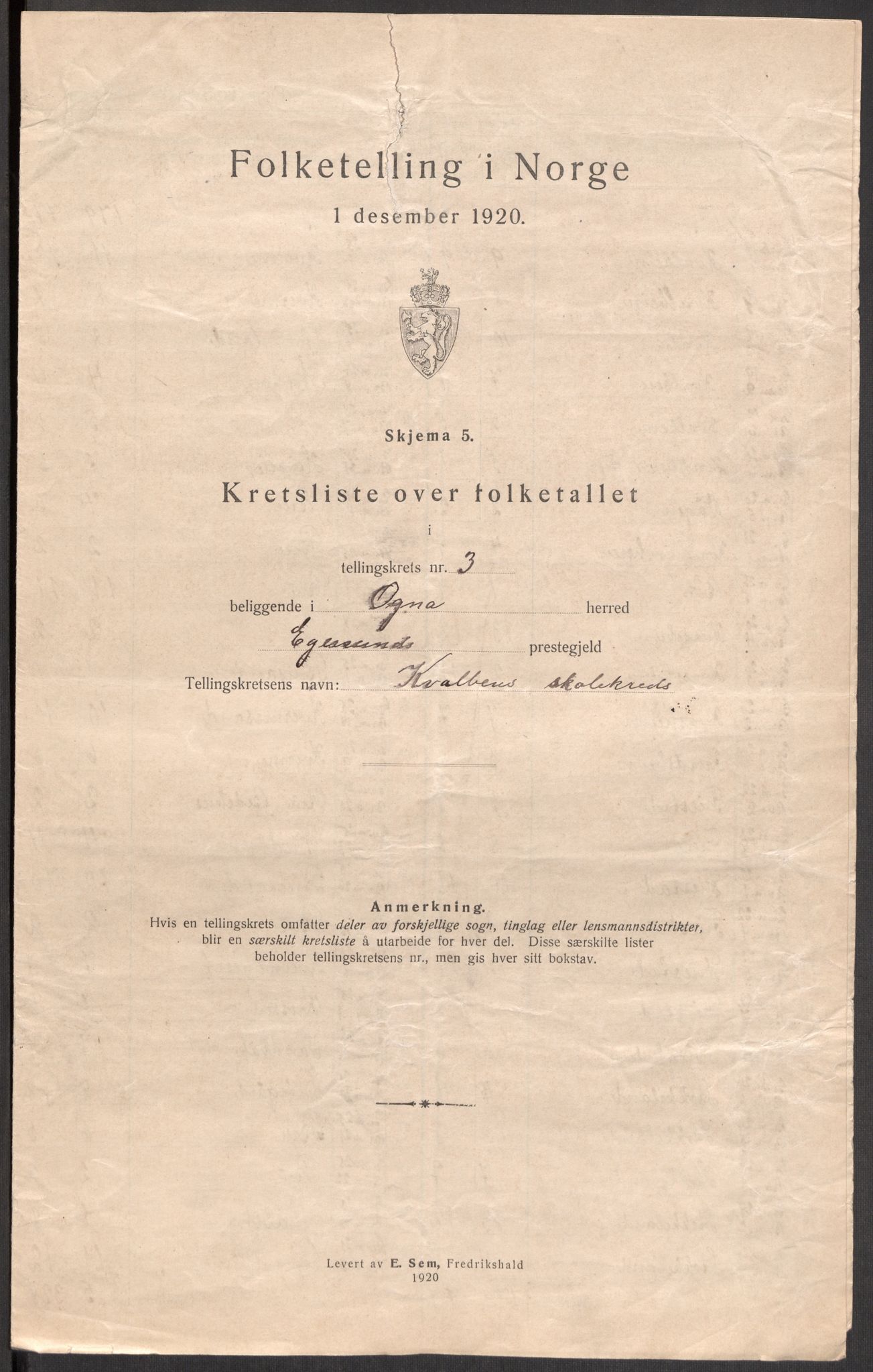 SAST, 1920 census for Ogna, 1920, p. 16