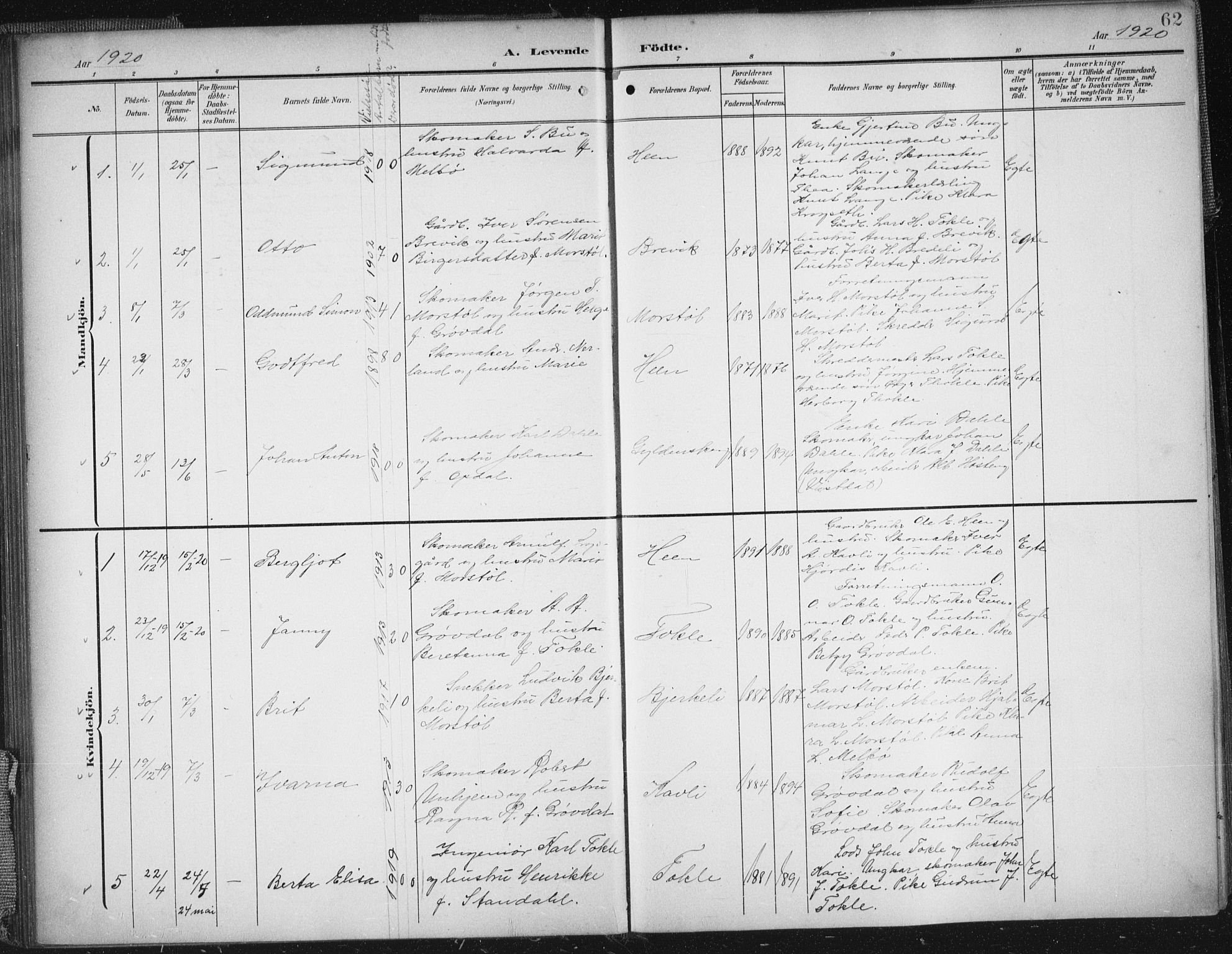 Ministerialprotokoller, klokkerbøker og fødselsregistre - Møre og Romsdal, SAT/A-1454/545/L0589: Parish register (copy) no. 545C03, 1902-1937, p. 62