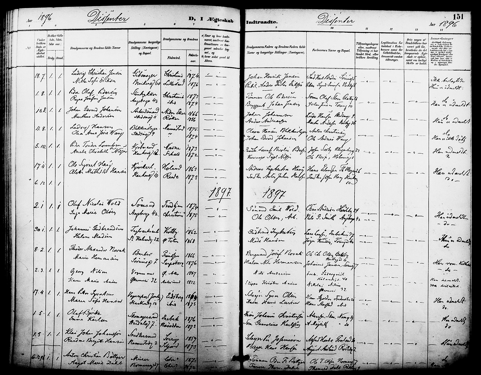 Kampen prestekontor Kirkebøker, SAO/A-10853/F/Fa/L0008: Parish register (official) no. I 8, 1892-1902, p. 151