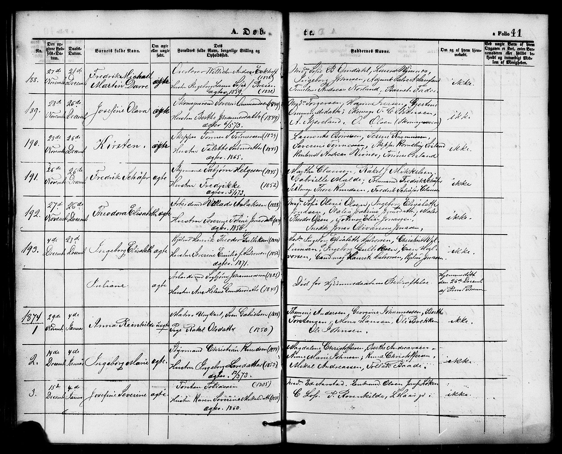 Domkirken sokneprestkontor, SAST/A-101812/001/30/30BB/L0013: Parish register (copy) no. B 13, 1871-1880, p. 41