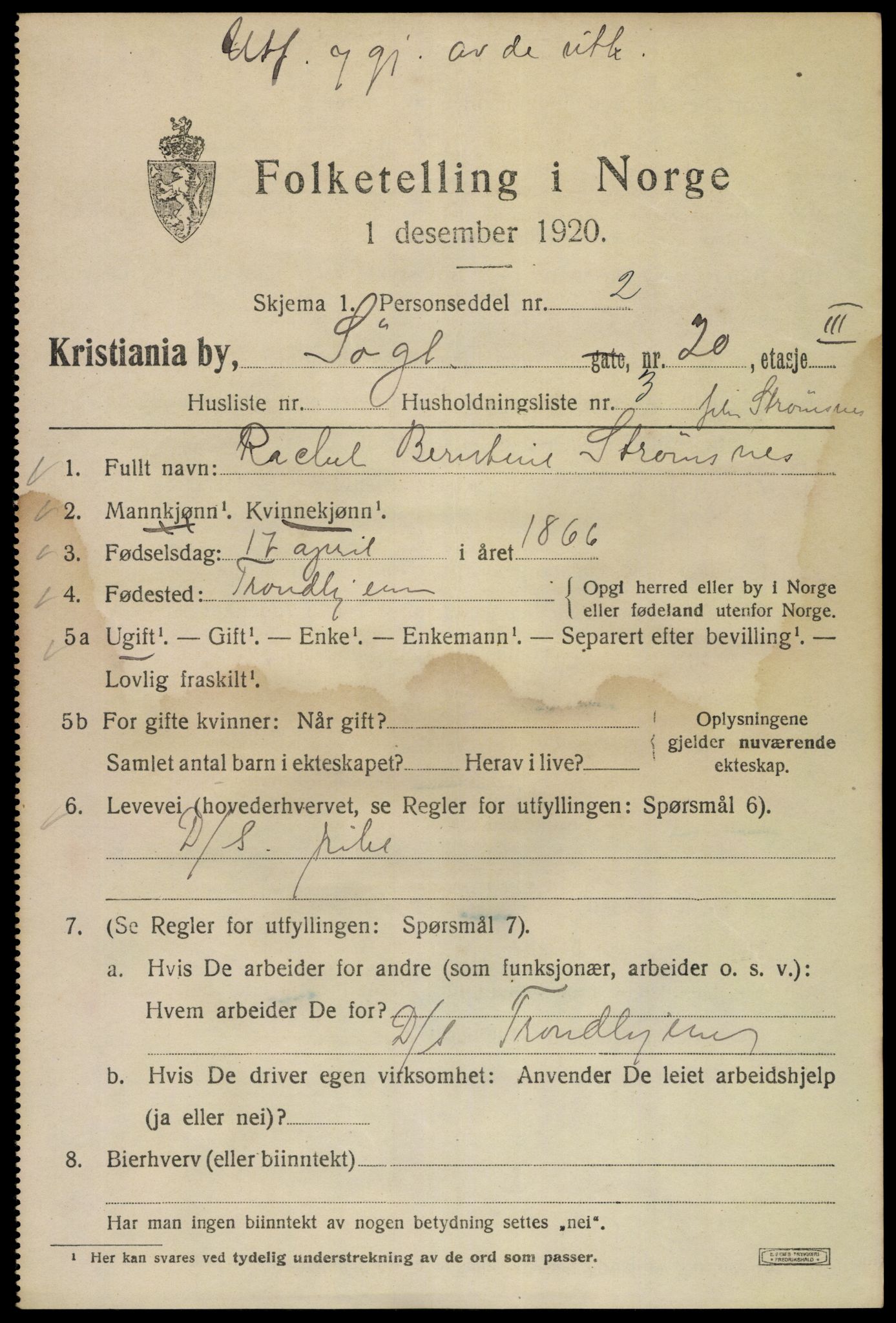 SAO, 1920 census for Kristiania, 1920, p. 561289