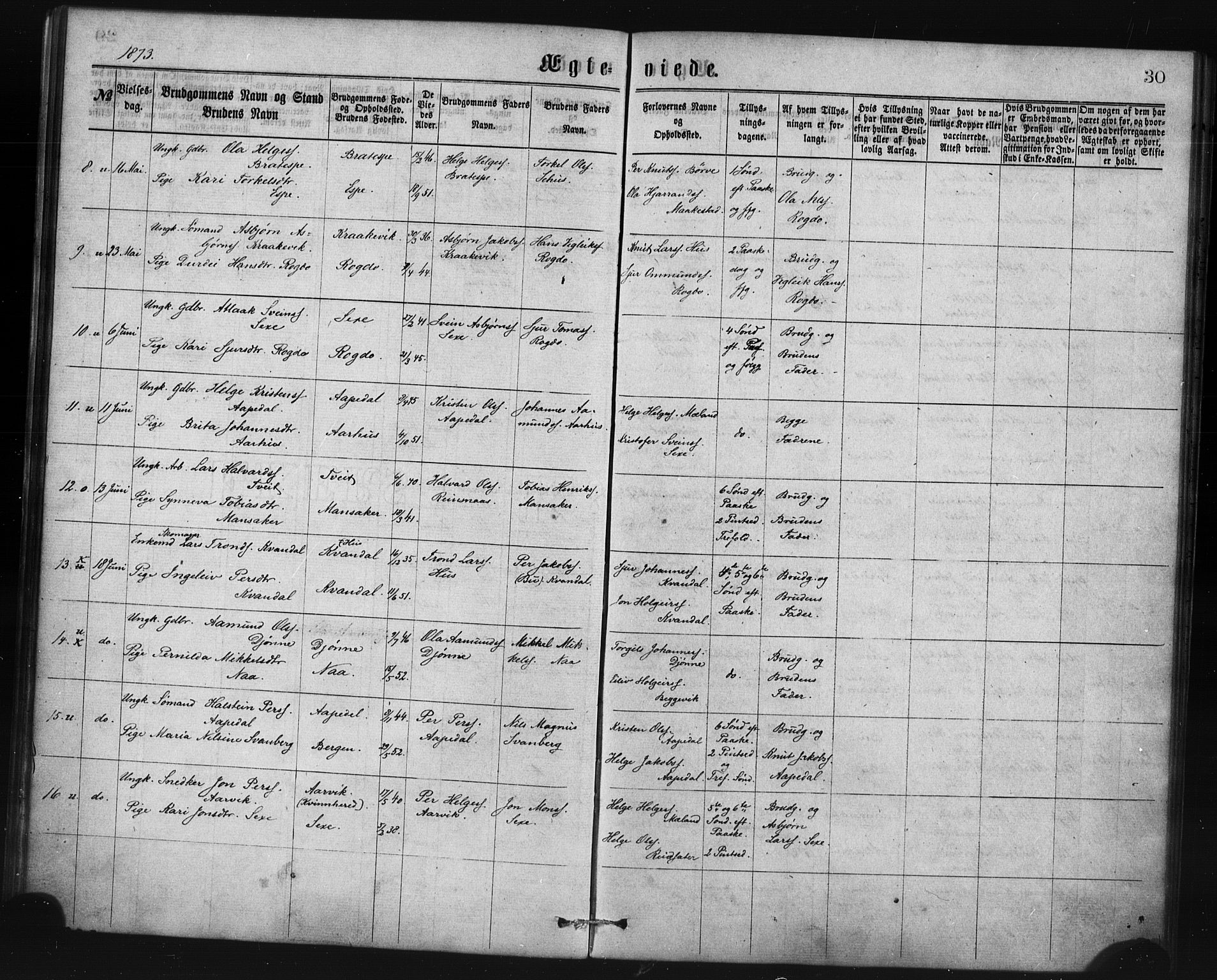 Ullensvang sokneprestembete, SAB/A-78701/H/Haa: Parish register (official) no. A 14, 1867-1882, p. 30