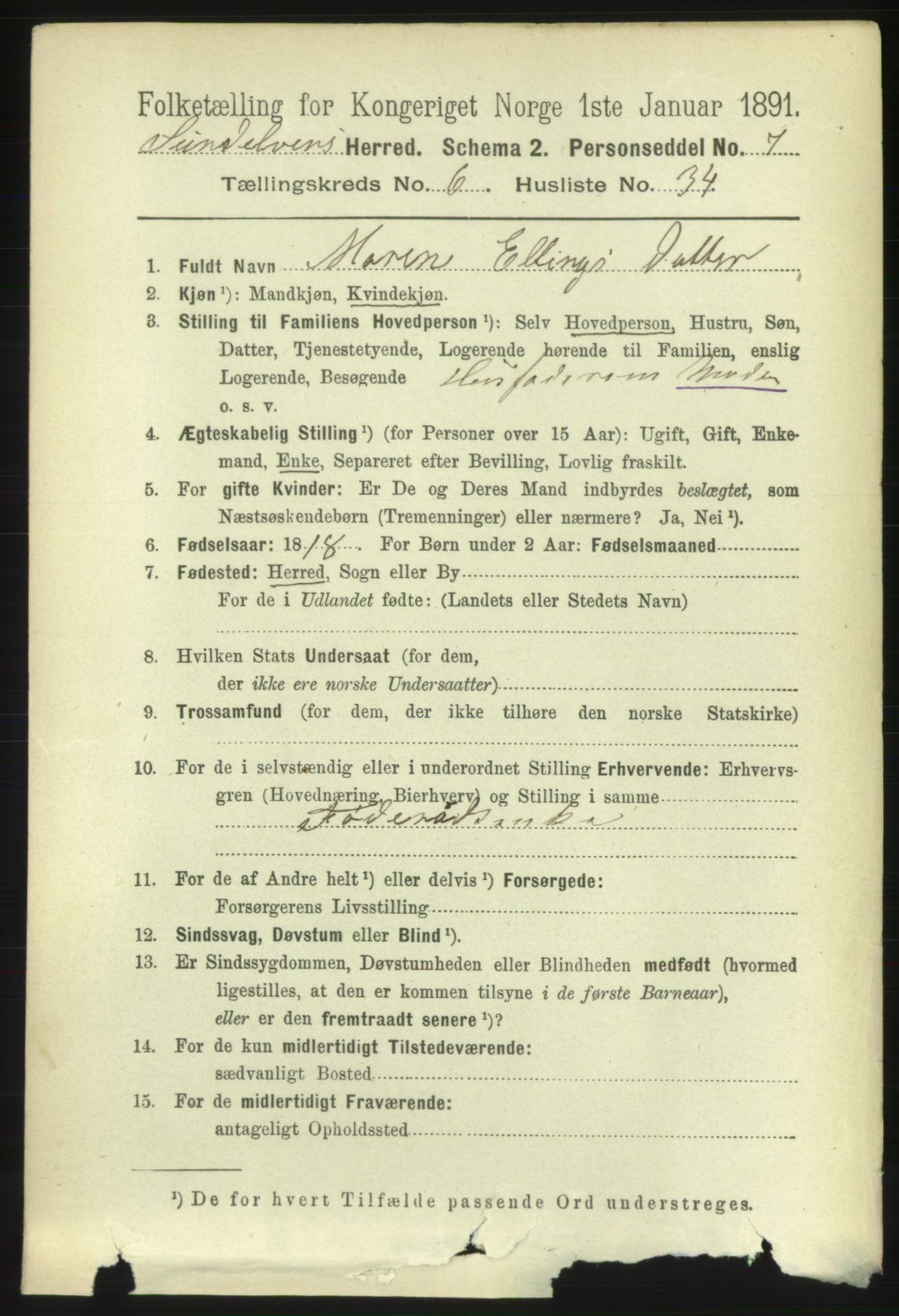 RA, 1891 census for 1523 Sunnylven, 1891, p. 1699