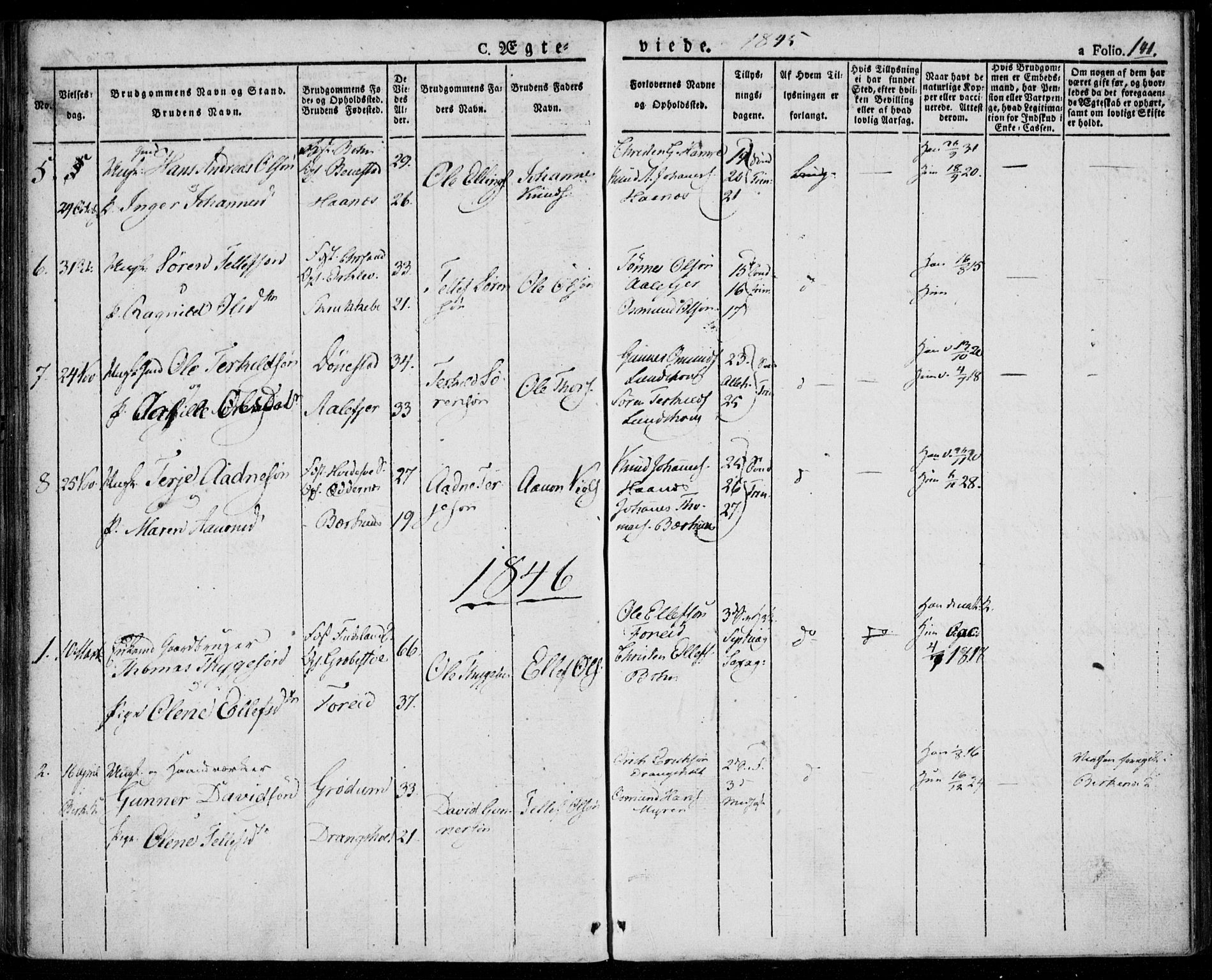 Tveit sokneprestkontor, AV/SAK-1111-0043/F/Fa/L0003: Parish register (official) no. A 3, 1829-1852, p. 141