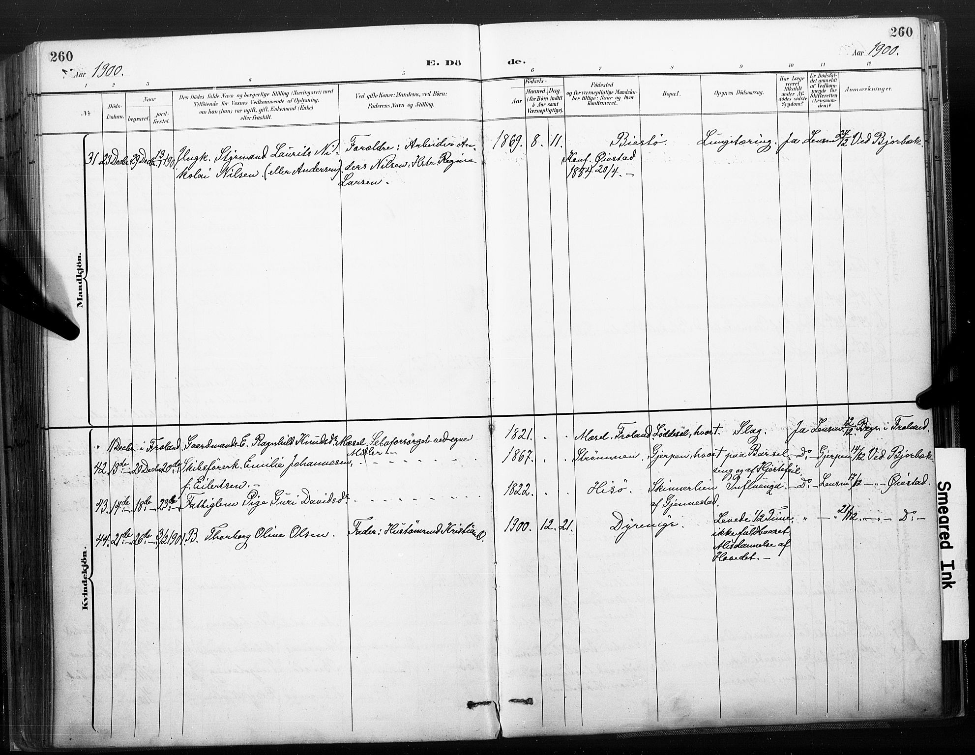 Øyestad sokneprestkontor, AV/SAK-1111-0049/F/Fa/L0018: Parish register (official) no. A 18, 1897-1907, p. 260