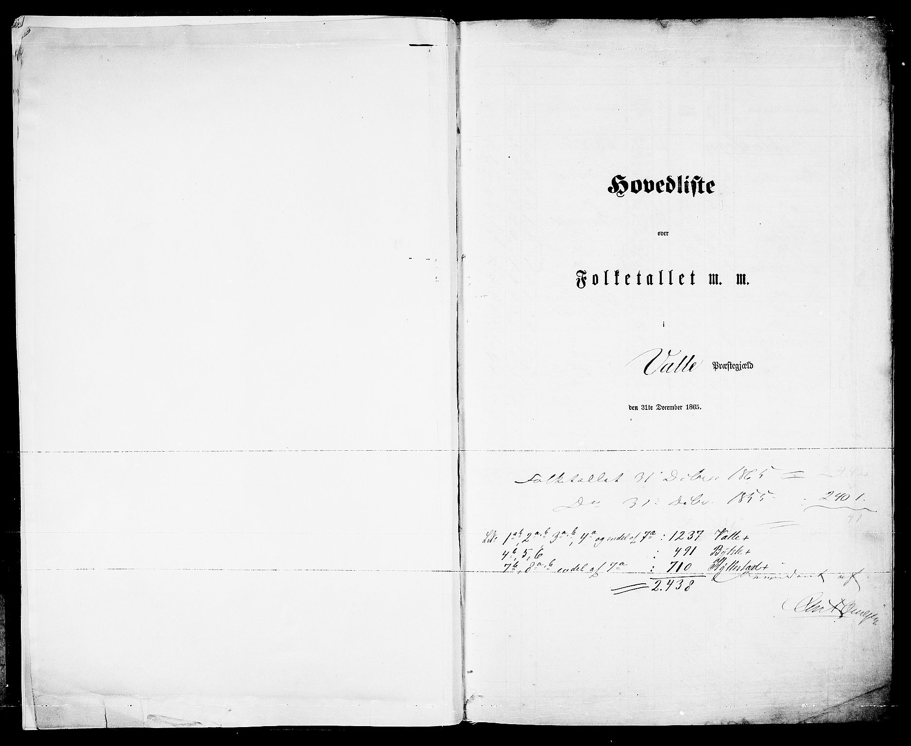 RA, 1865 census for Valle, 1865, p. 5