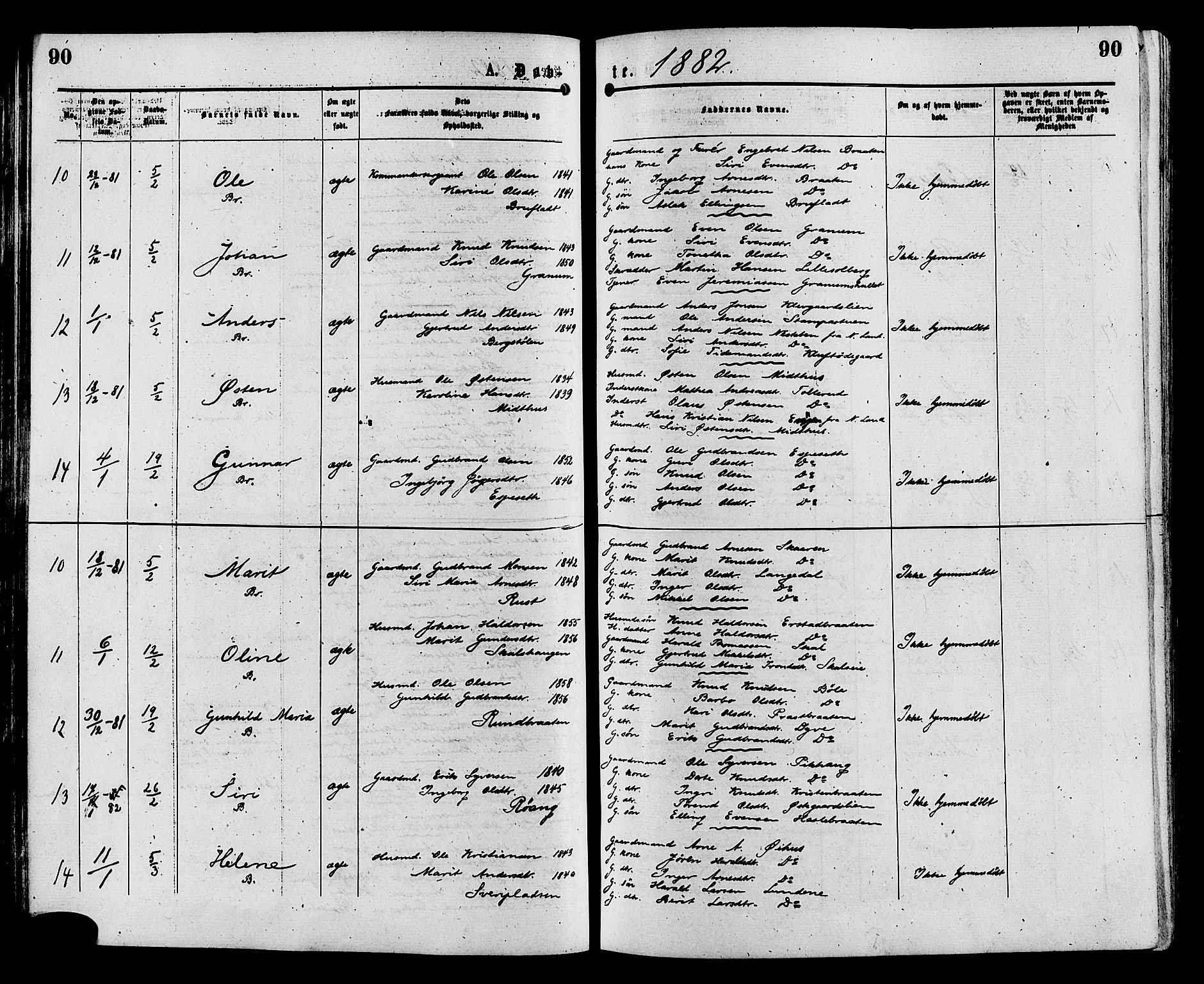 Sør-Aurdal prestekontor, AV/SAH-PREST-128/H/Ha/Haa/L0008: Parish register (official) no. 8, 1877-1885, p. 90