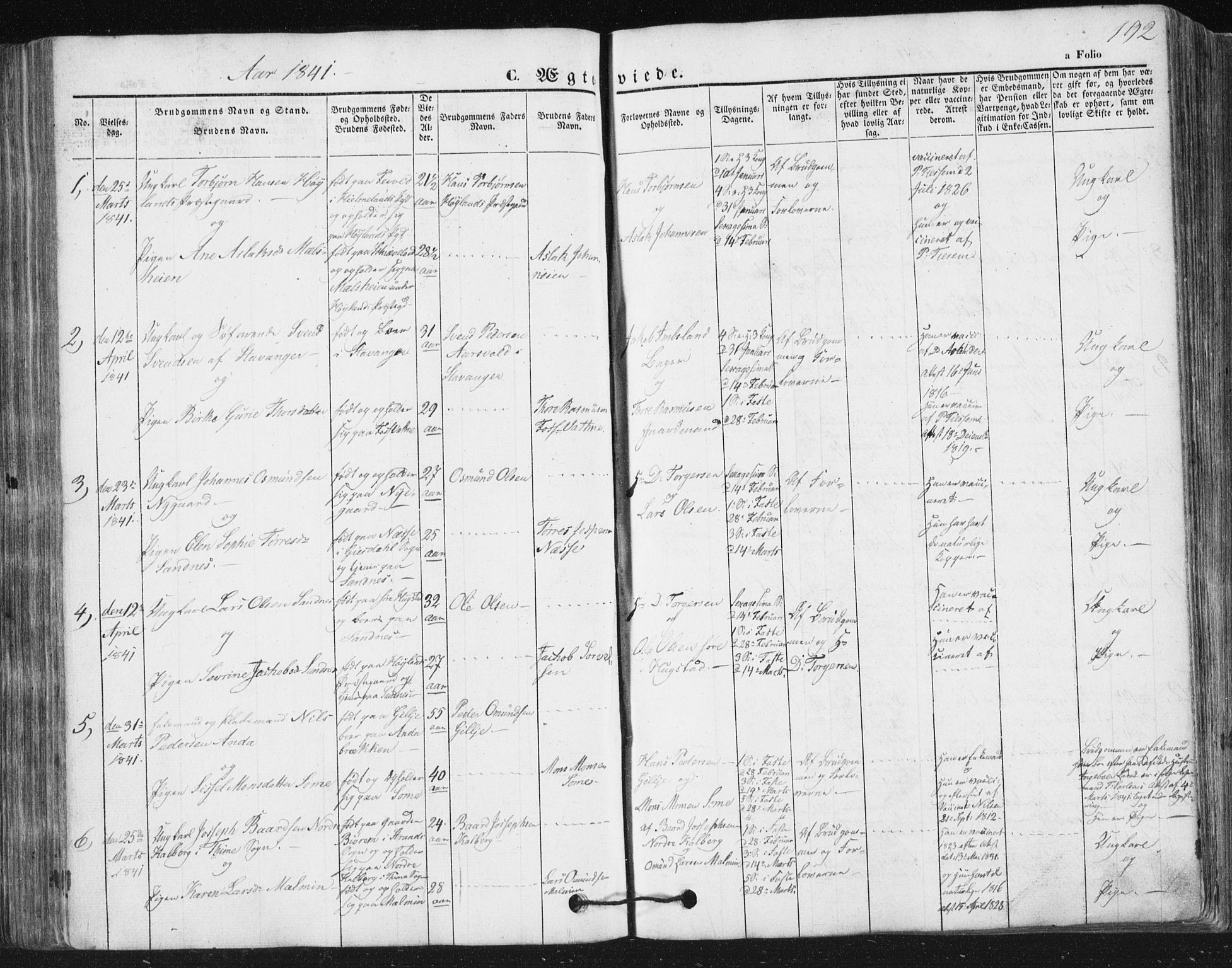 Høyland sokneprestkontor, SAST/A-101799/001/30BA/L0008: Parish register (official) no. A 8, 1841-1856, p. 192