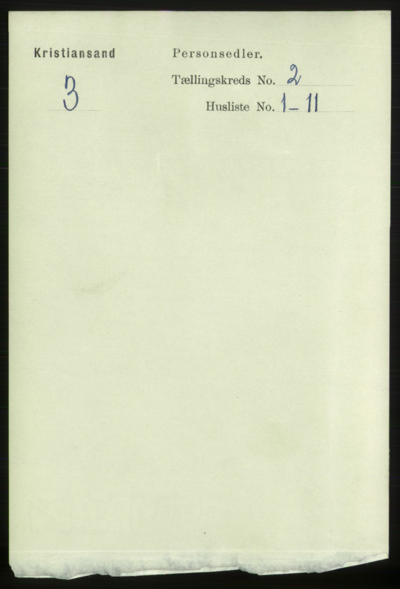 RA, 1891 census for 1001 Kristiansand, 1891, p. 3185