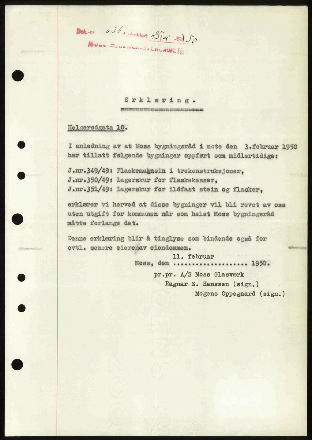Moss sorenskriveri, SAO/A-10168: Mortgage book no. A25, 1950-1950, Diary no: : 636/1950