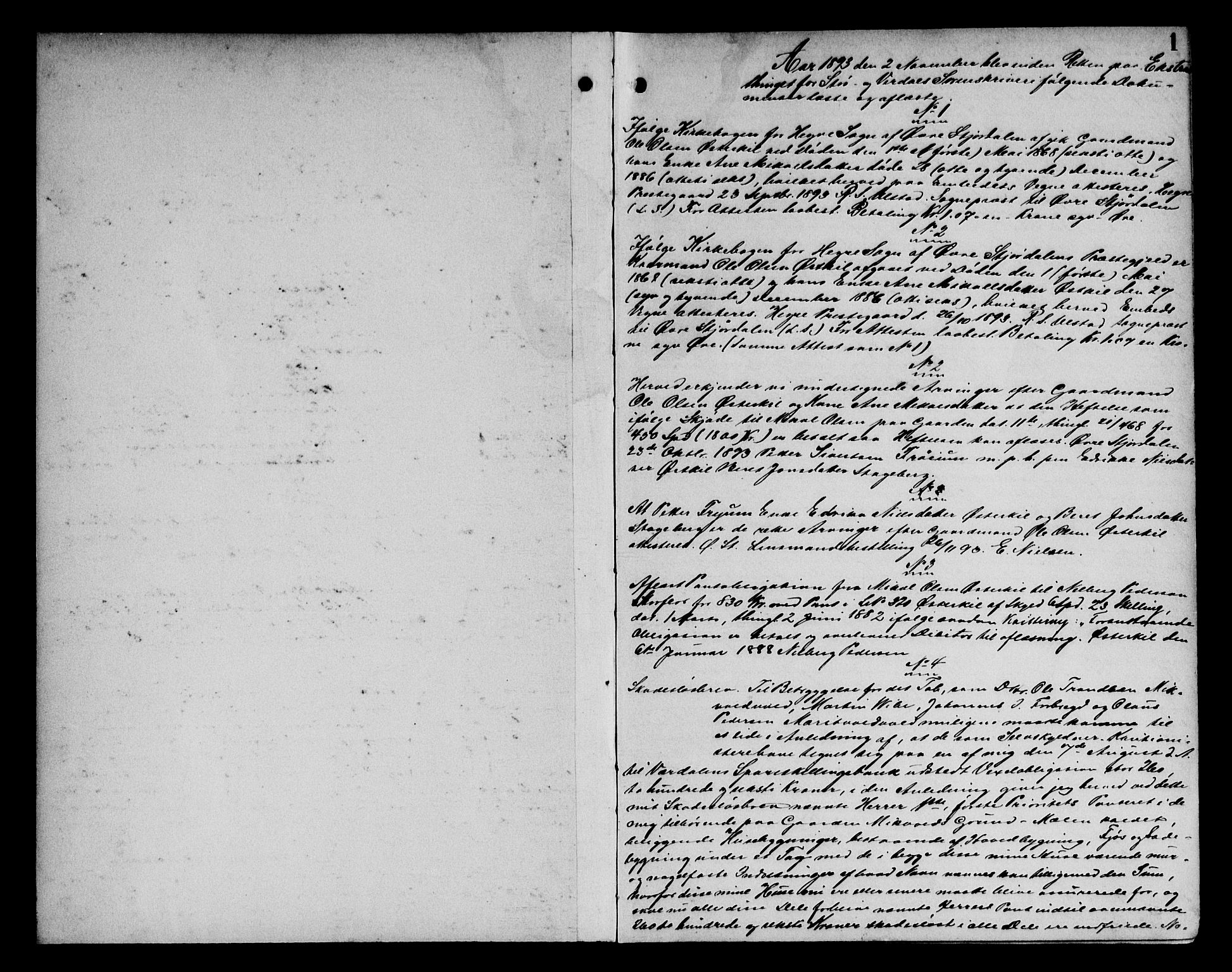 Stjør- og Verdal sorenskriveri, AV/SAT-A-4167/1/2/2C/L0033: Mortgage book no. 1, 1893-1896, p. 1