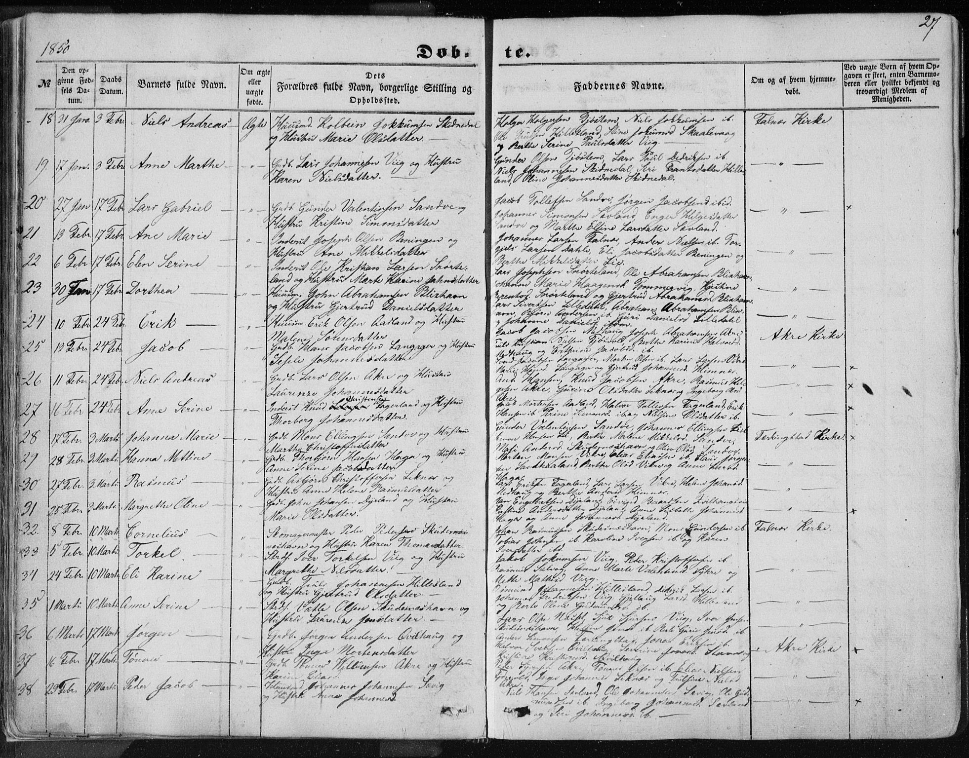 Skudenes sokneprestkontor, SAST/A -101849/H/Ha/Haa/L0004: Parish register (official) no. A 3.1, 1847-1863, p. 27