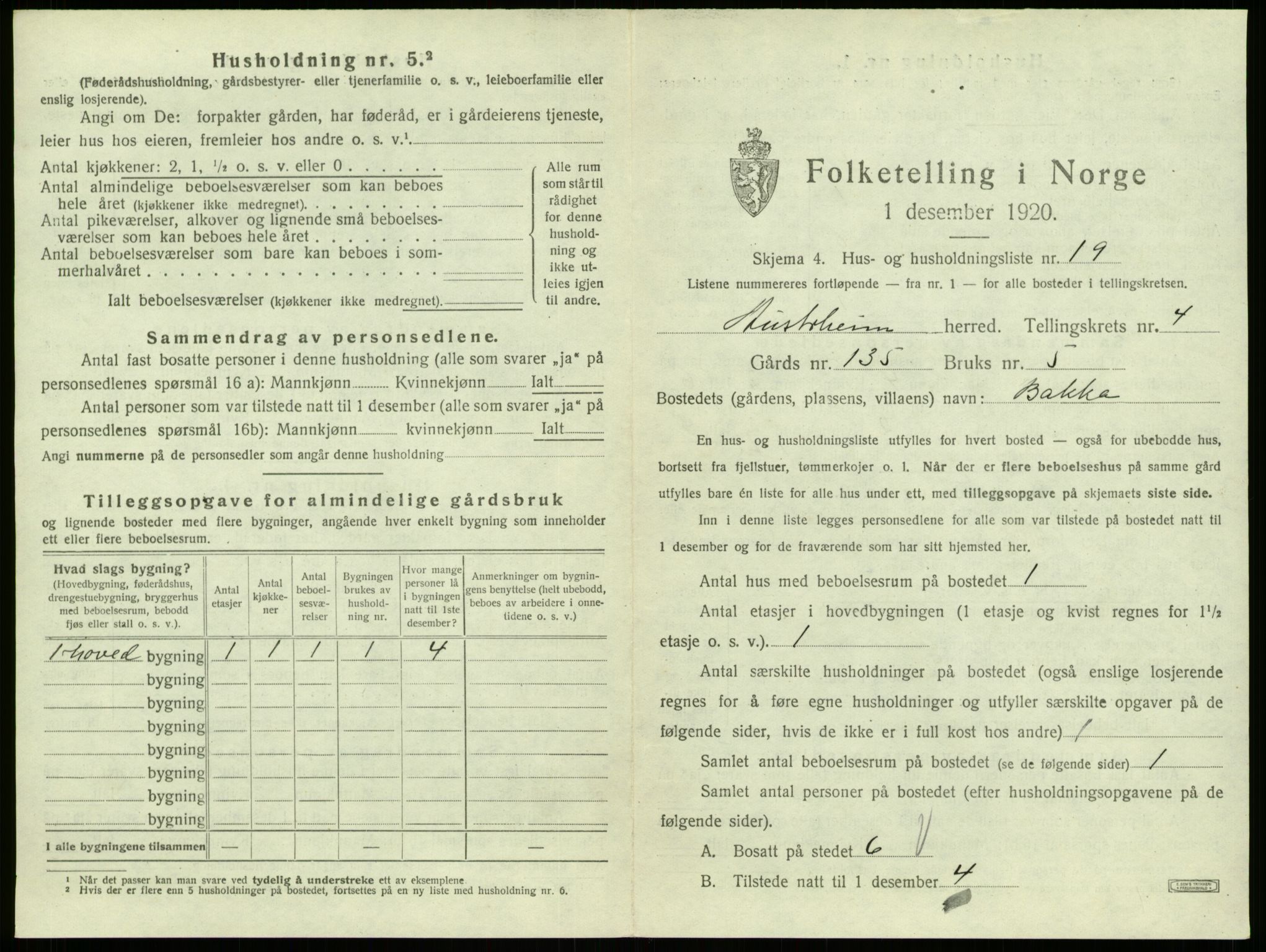 SAB, 1920 census for Austrheim, 1920, p. 230