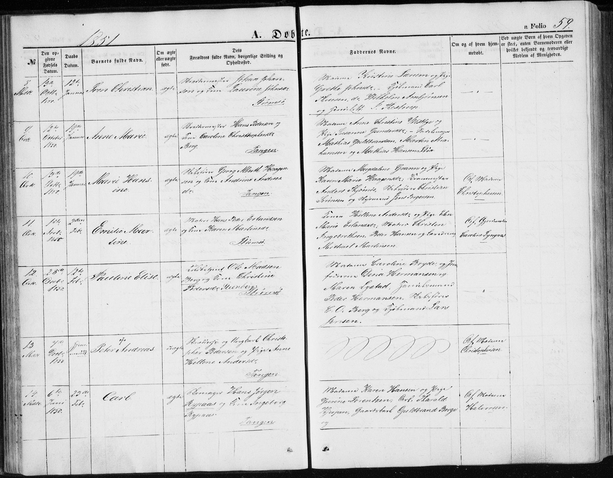 Strømsø kirkebøker, AV/SAKO-A-246/F/Fa/L0014: Parish register (official) no. I 14, 1848-1858, p. 59