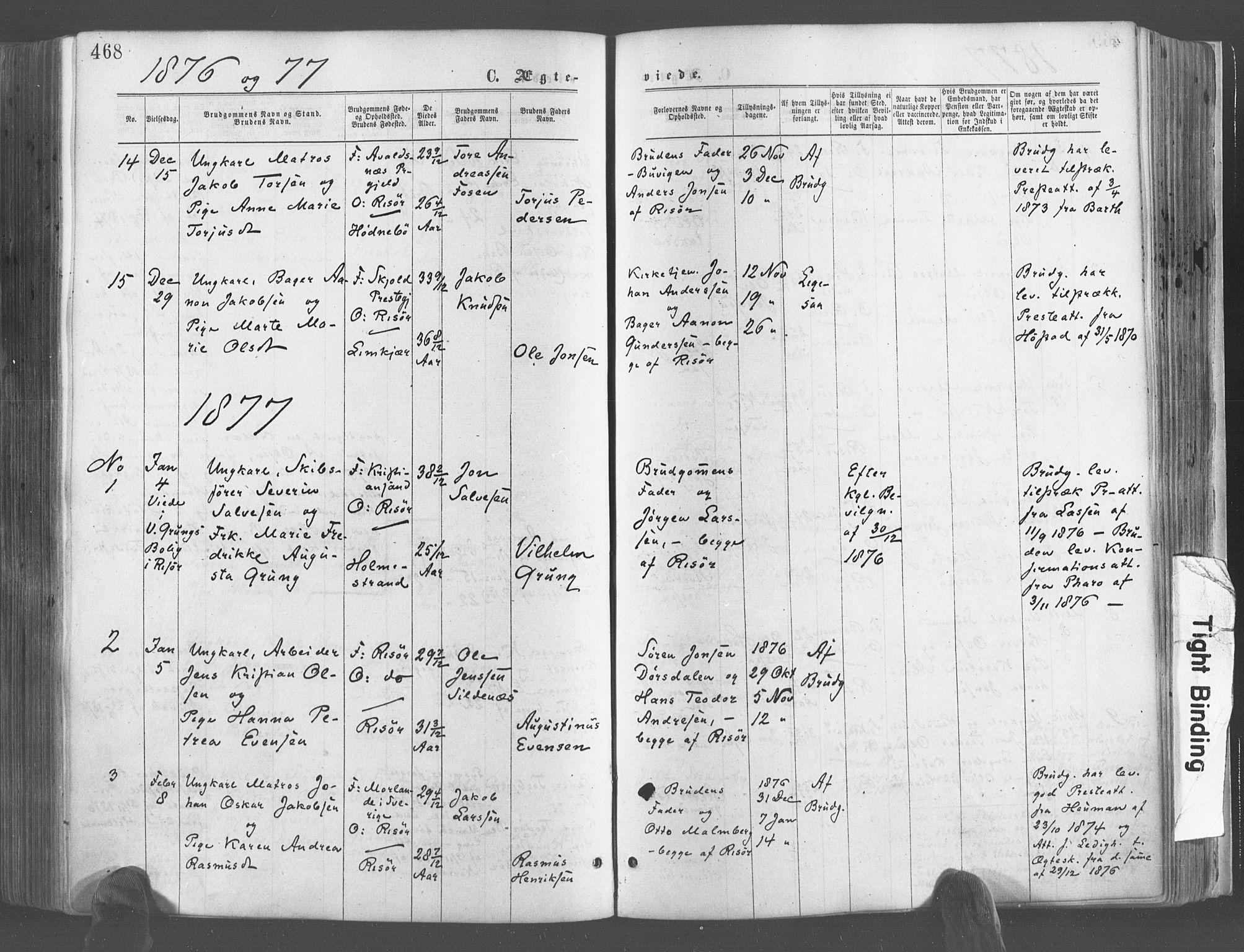 Risør sokneprestkontor, SAK/1111-0035/F/Fa/L0004: Parish register (official) no. A 4, 1865-1882, p. 468