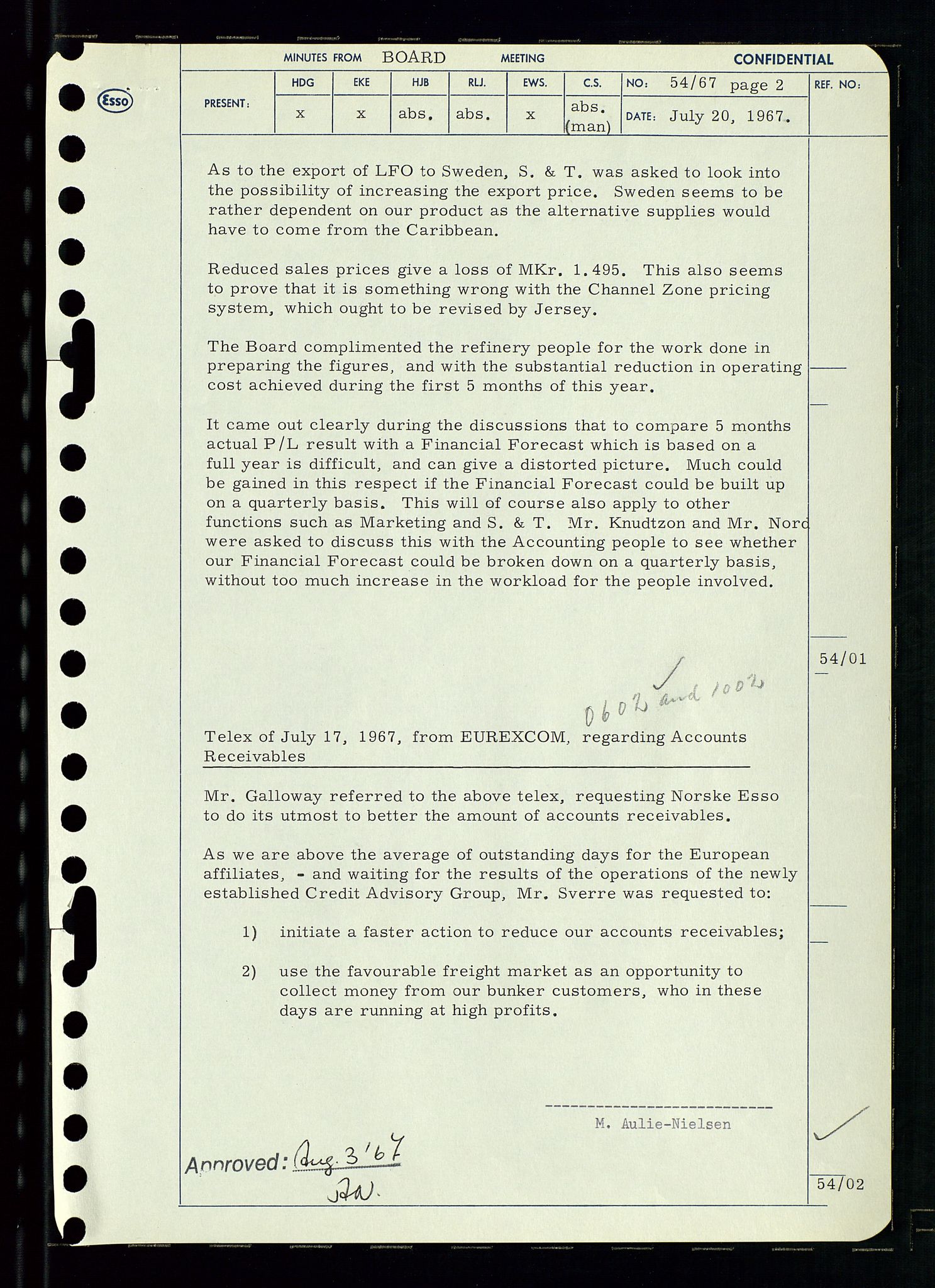 Pa 0982 - Esso Norge A/S, AV/SAST-A-100448/A/Aa/L0002/0003: Den administrerende direksjon Board minutes (styrereferater) / Den administrerende direksjon Board minutes (styrereferater), 1967, p. 111