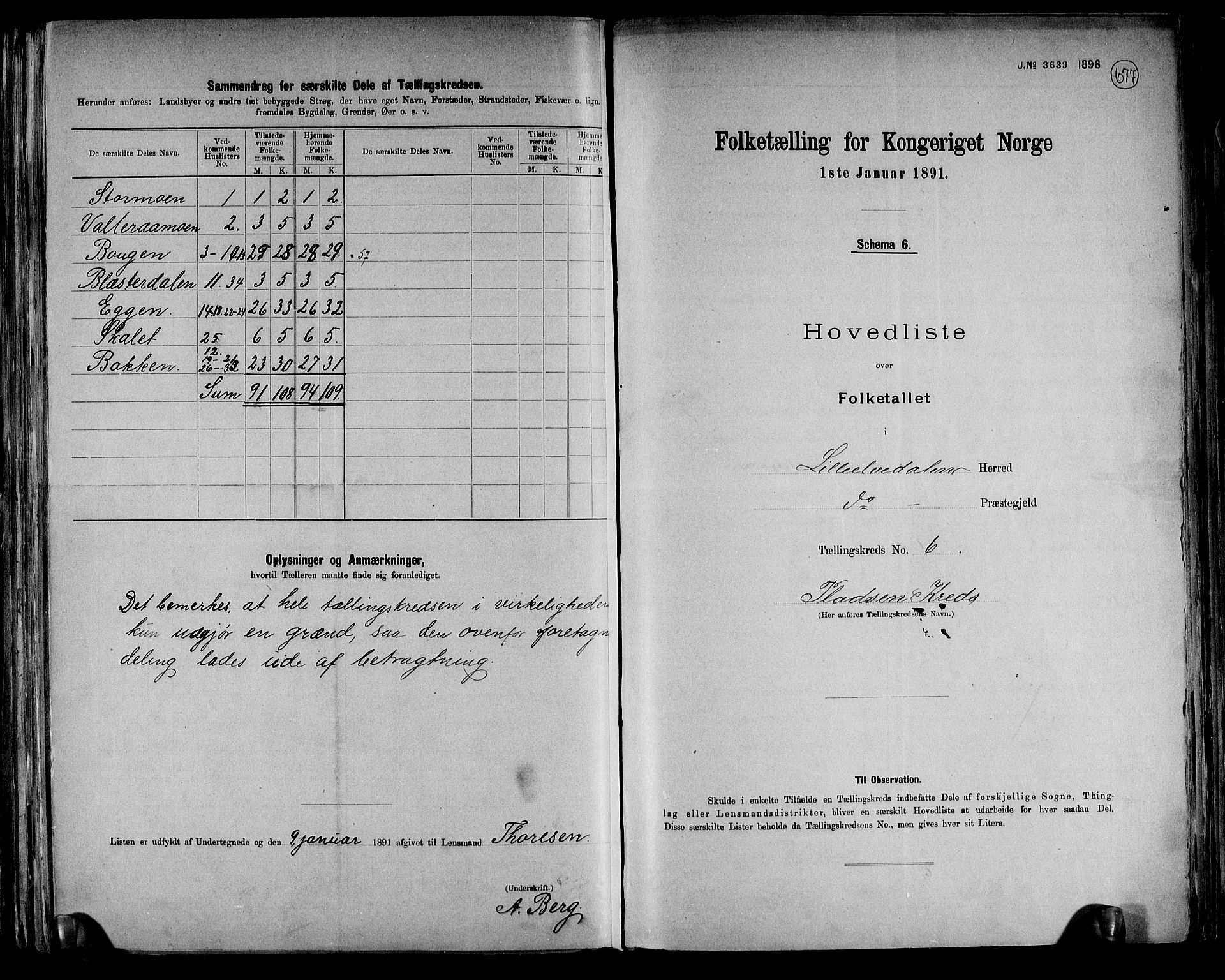 RA, 1891 census for 0438 Lille Elvedalen, 1891, p. 15