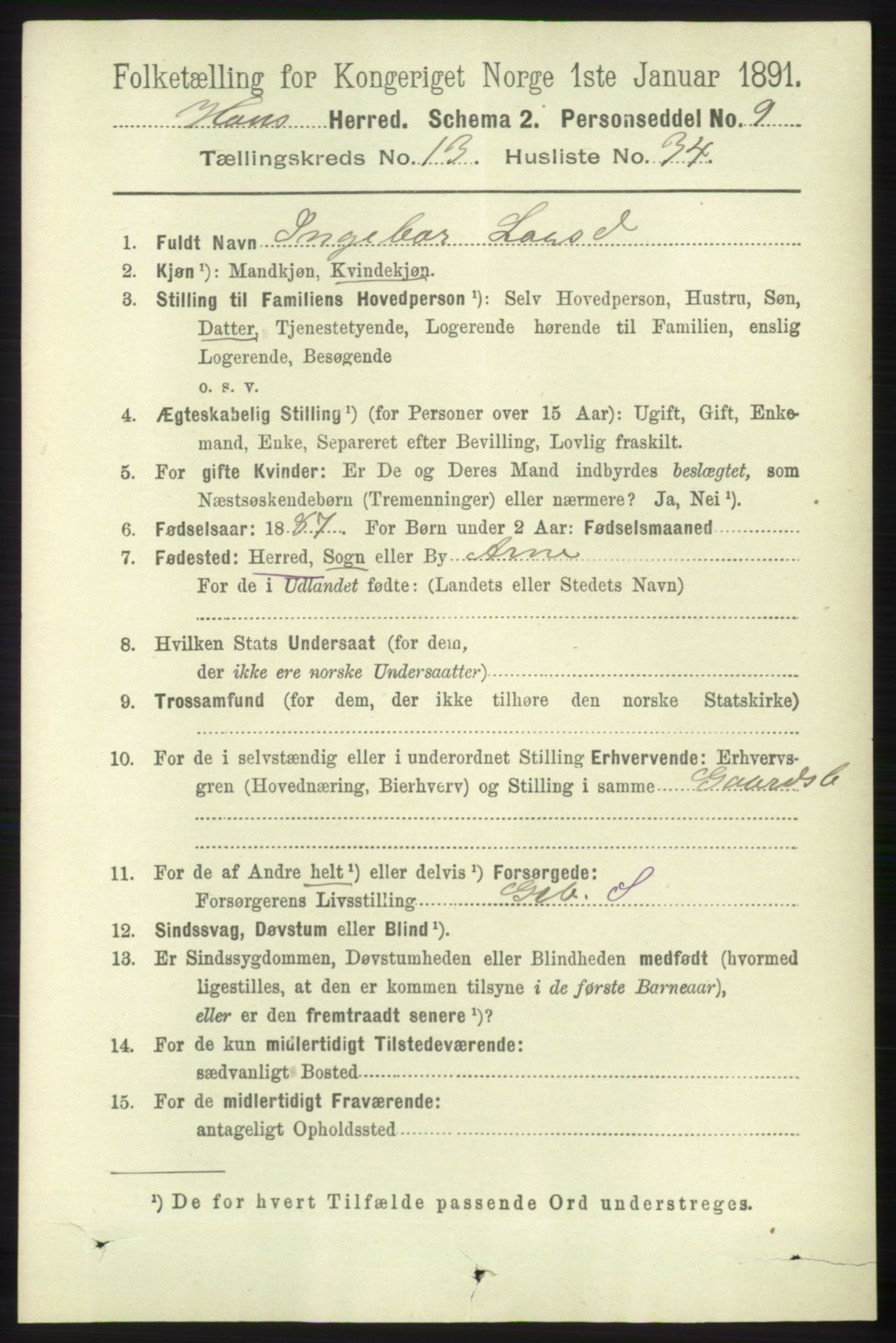 RA, 1891 census for 1250 Haus, 1891, p. 5805