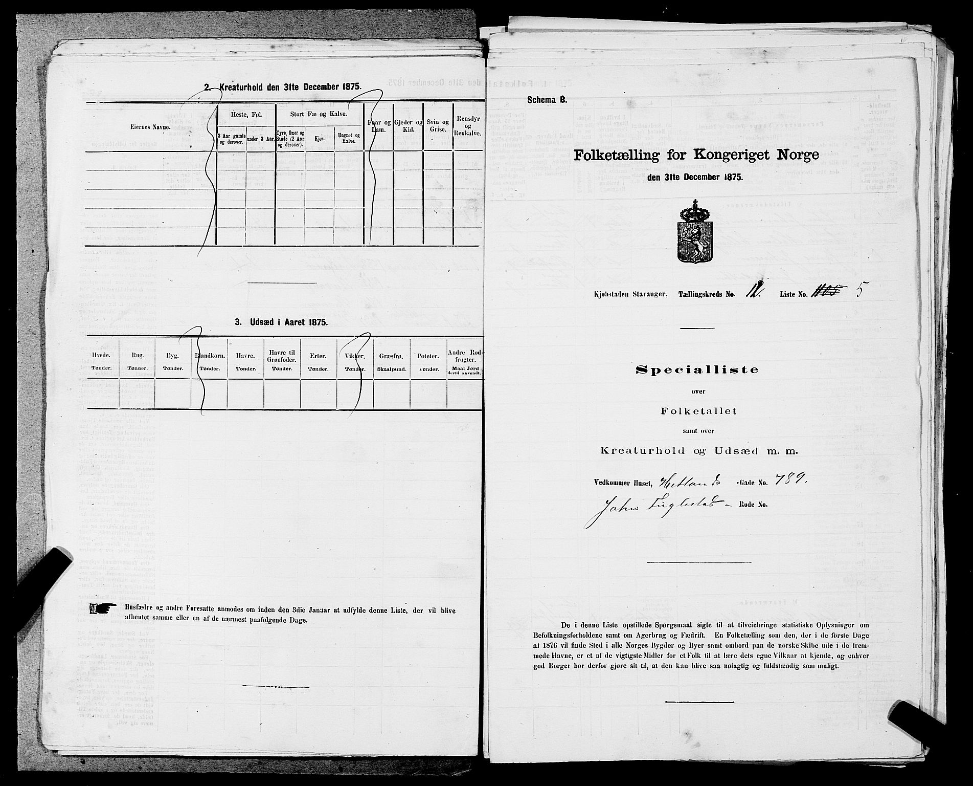 SAST, 1875 census for 1103 Stavanger, 1875, p. 2282