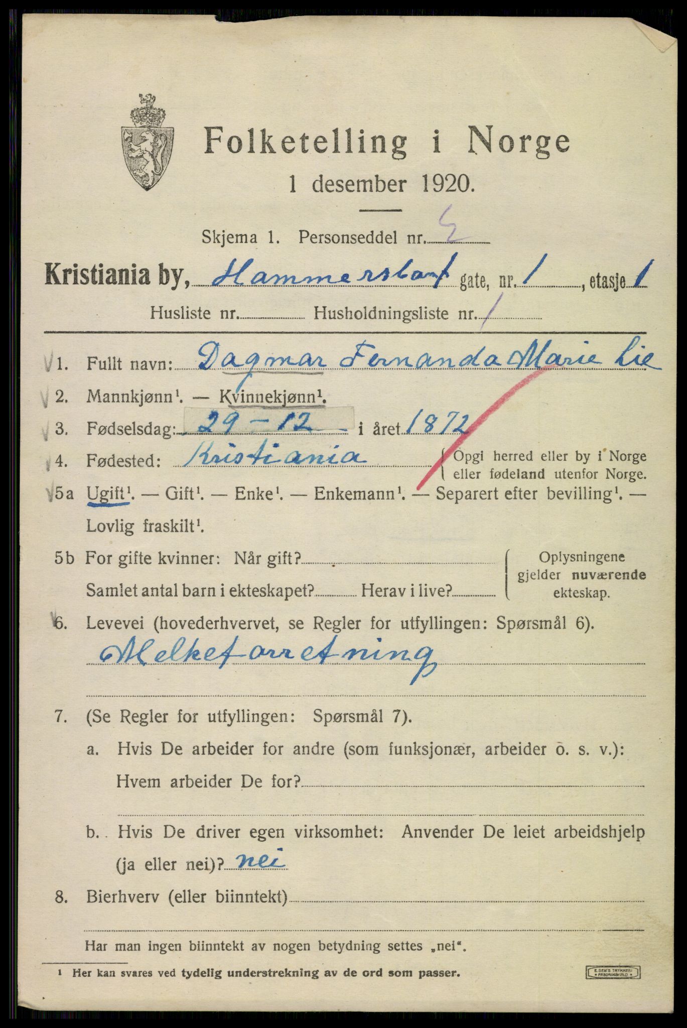 SAO, 1920 census for Kristiania, 1920, p. 268521