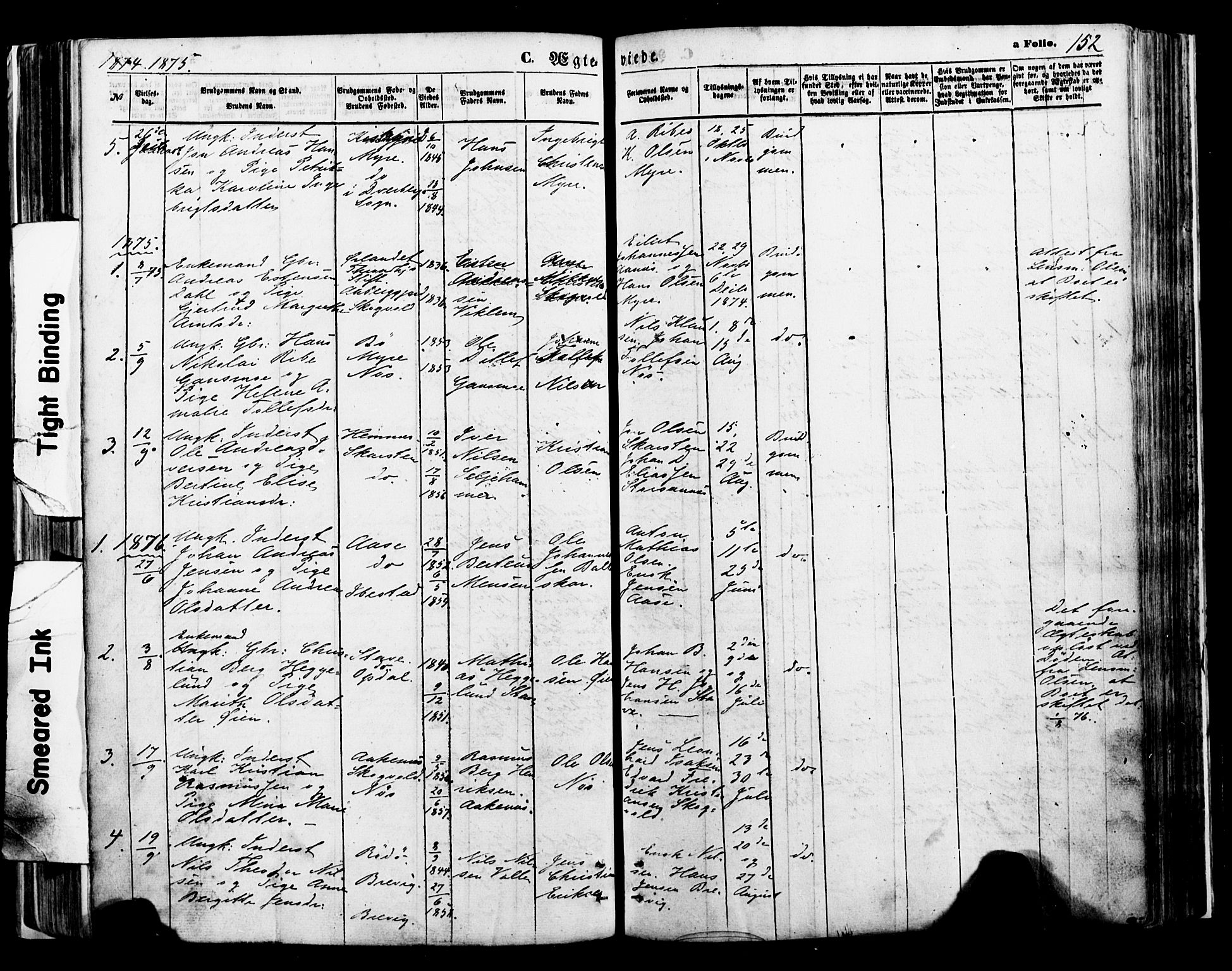 Ministerialprotokoller, klokkerbøker og fødselsregistre - Nordland, AV/SAT-A-1459/897/L1397: Parish register (official) no. 897A05 /1, 1867-1880, p. 152