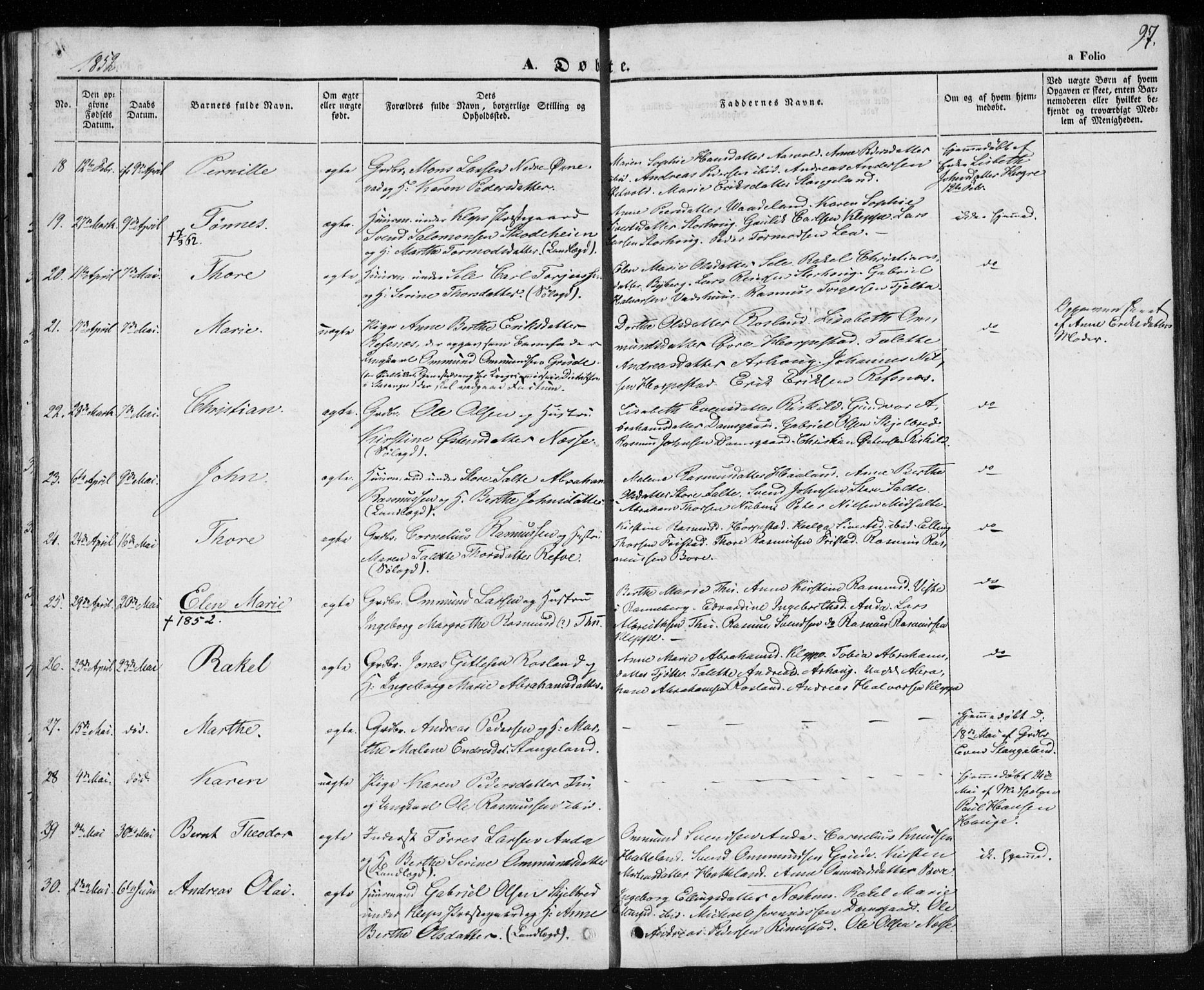 Klepp sokneprestkontor, AV/SAST-A-101803/001/3/30BA/L0004: Parish register (official) no. A 4, 1842-1852, p. 97