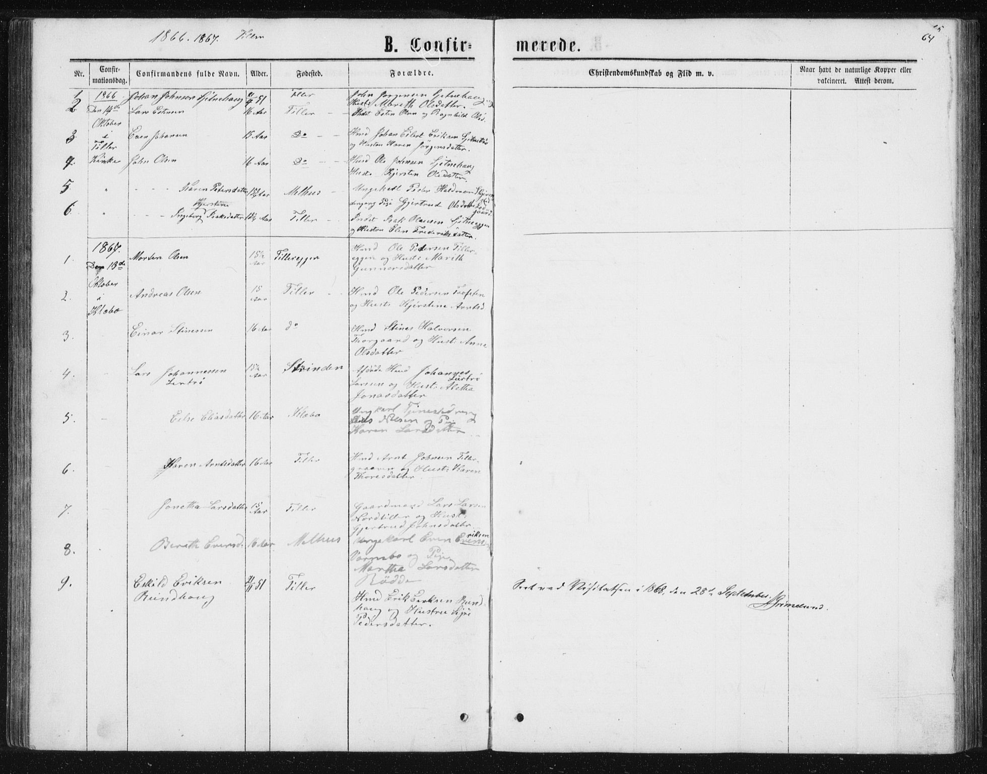 Ministerialprotokoller, klokkerbøker og fødselsregistre - Sør-Trøndelag, SAT/A-1456/621/L0459: Parish register (copy) no. 621C02, 1866-1895, p. 64