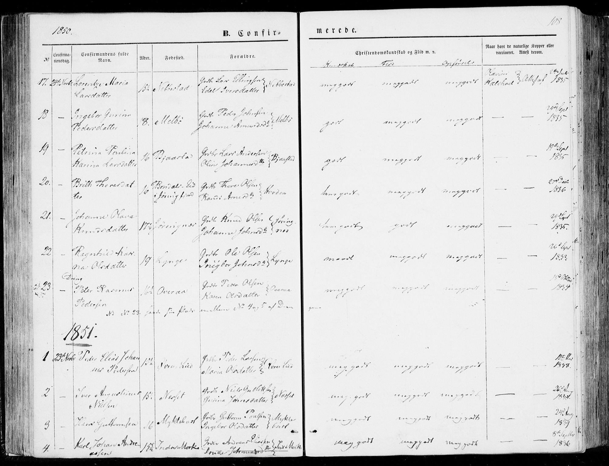 Ministerialprotokoller, klokkerbøker og fødselsregistre - Møre og Romsdal, SAT/A-1454/510/L0121: Parish register (official) no. 510A01, 1848-1877, p. 108