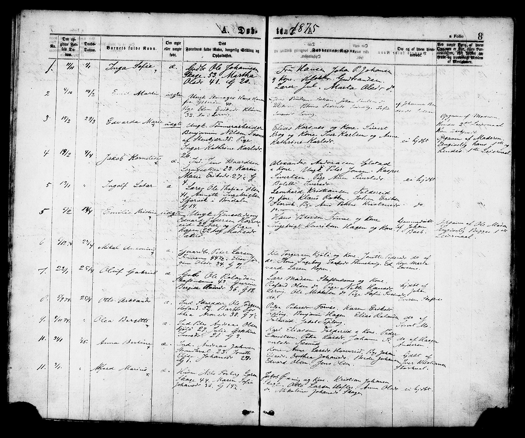 Ministerialprotokoller, klokkerbøker og fødselsregistre - Nord-Trøndelag, AV/SAT-A-1458/780/L0642: Parish register (official) no. 780A07 /1, 1874-1885, p. 8