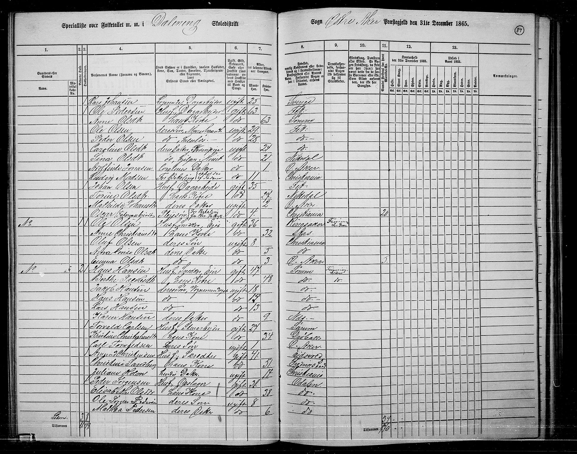 RA, 1865 census for Østre Aker, 1865, p. 84