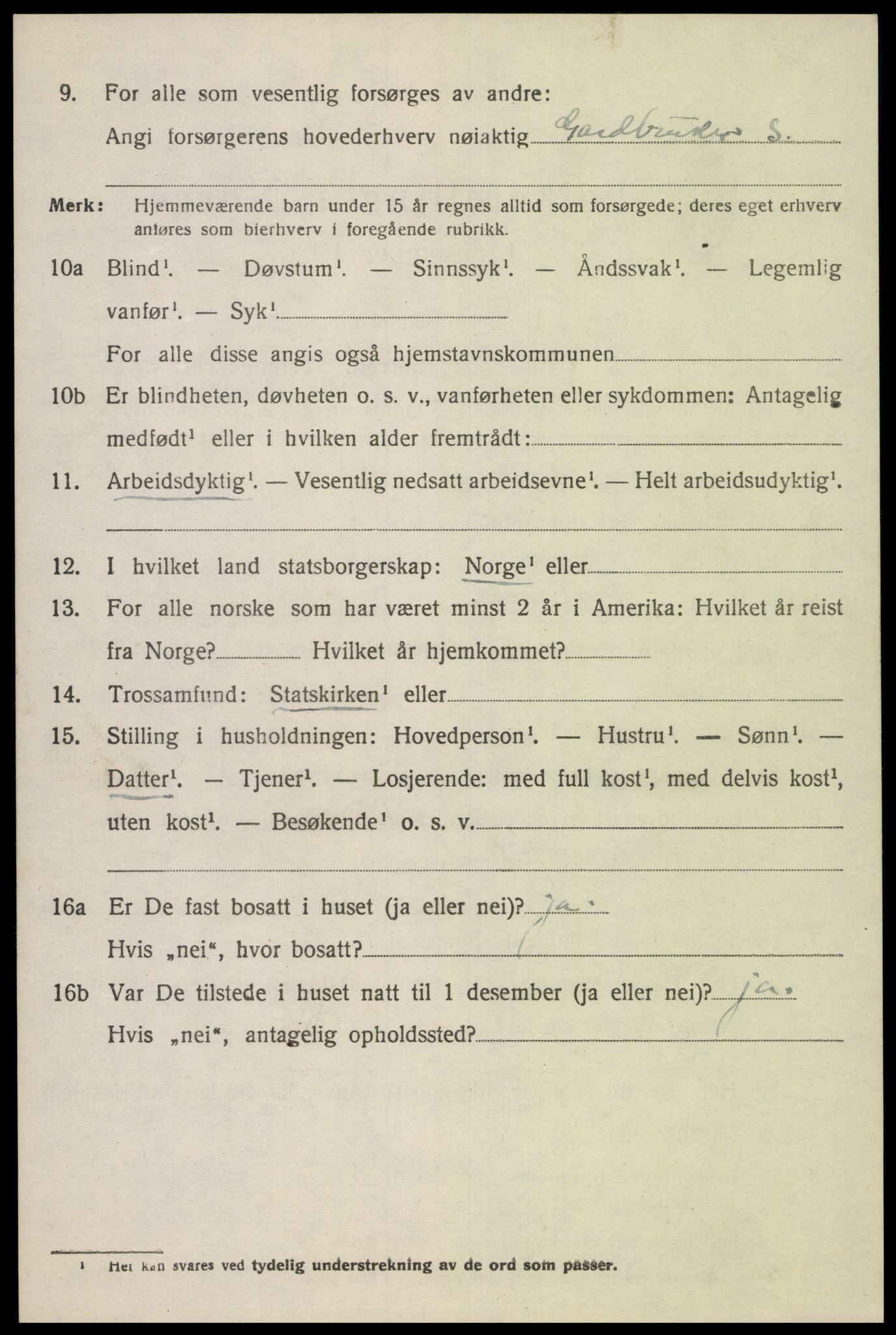 SAK, 1920 census for Gyland, 1920, p. 1037