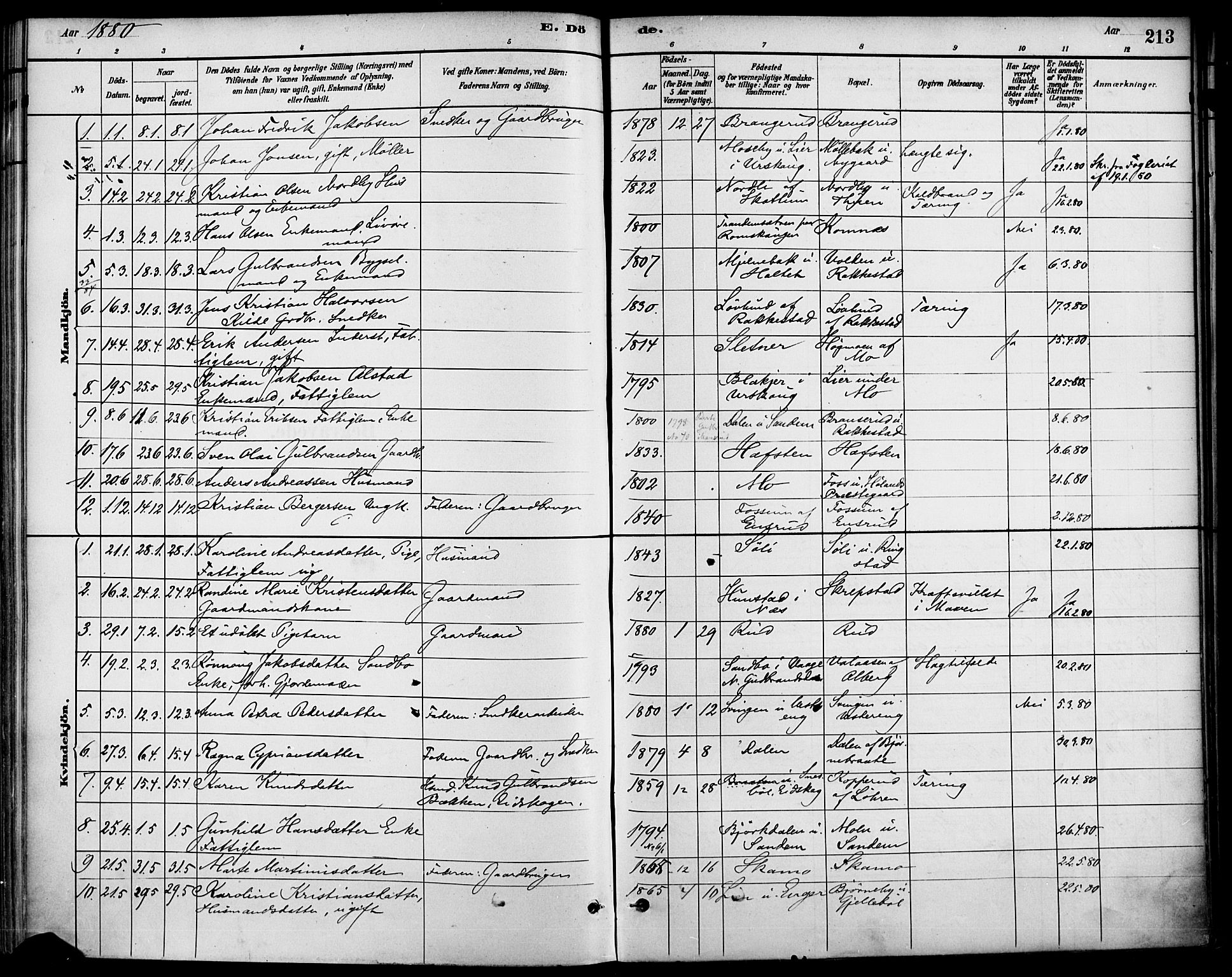Høland prestekontor Kirkebøker, SAO/A-10346a/F/Fa/L0013: Parish register (official) no. I 13, 1880-1897, p. 213