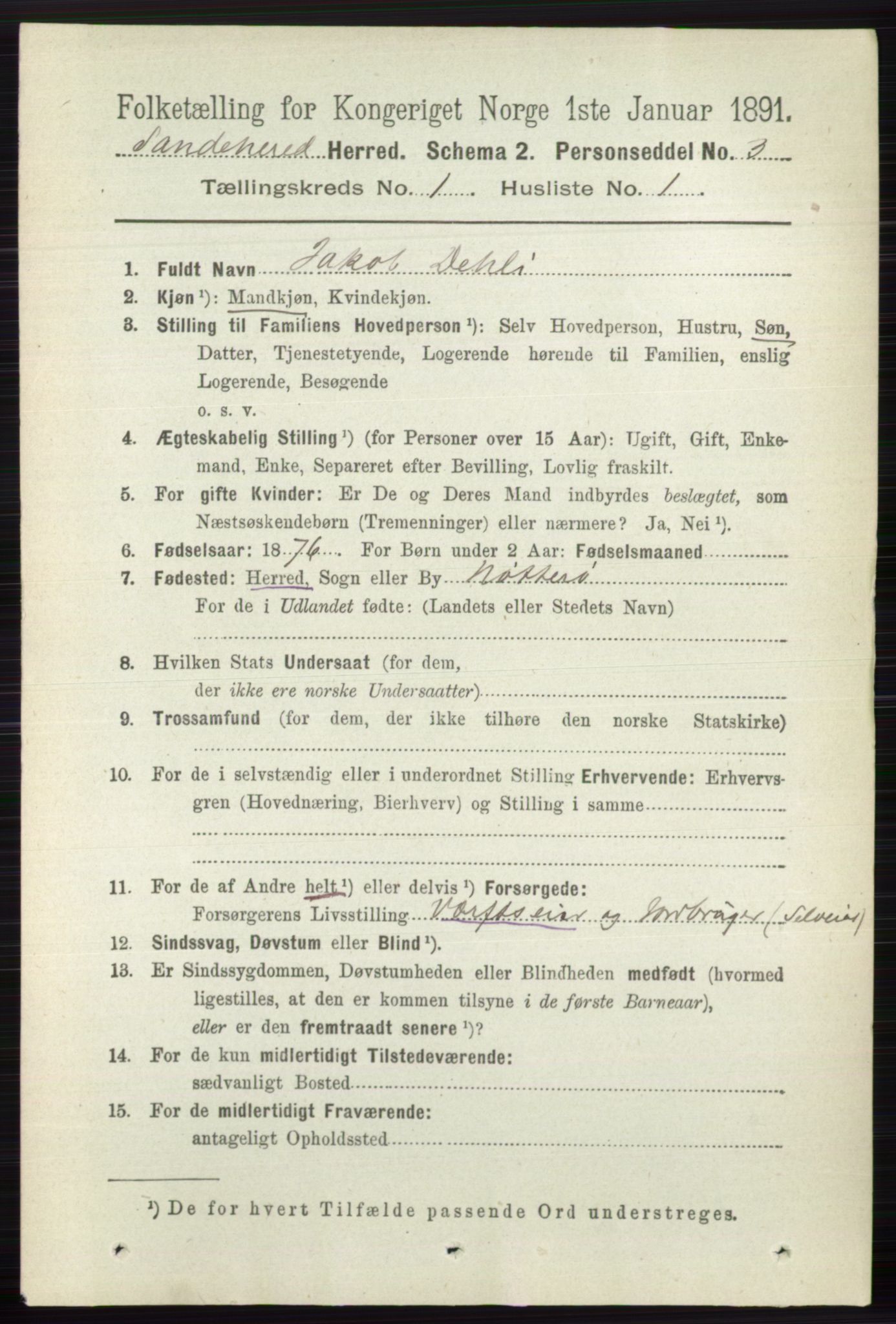 RA, 1891 census for 0724 Sandeherred, 1891, p. 169