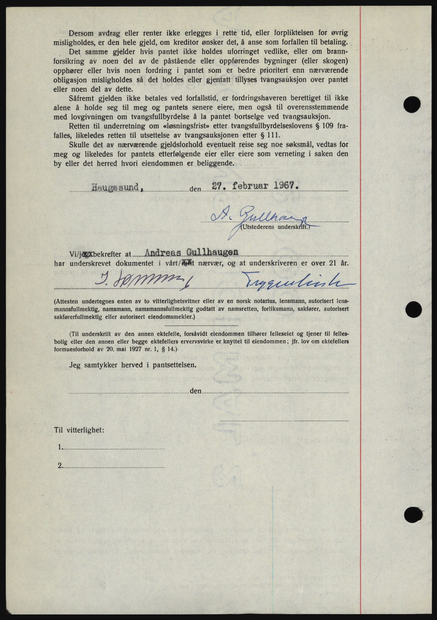 Haugesund tingrett, SAST/A-101415/01/II/IIC/L0056: Mortgage book no. B 56, 1966-1967, Diary no: : 604/1967